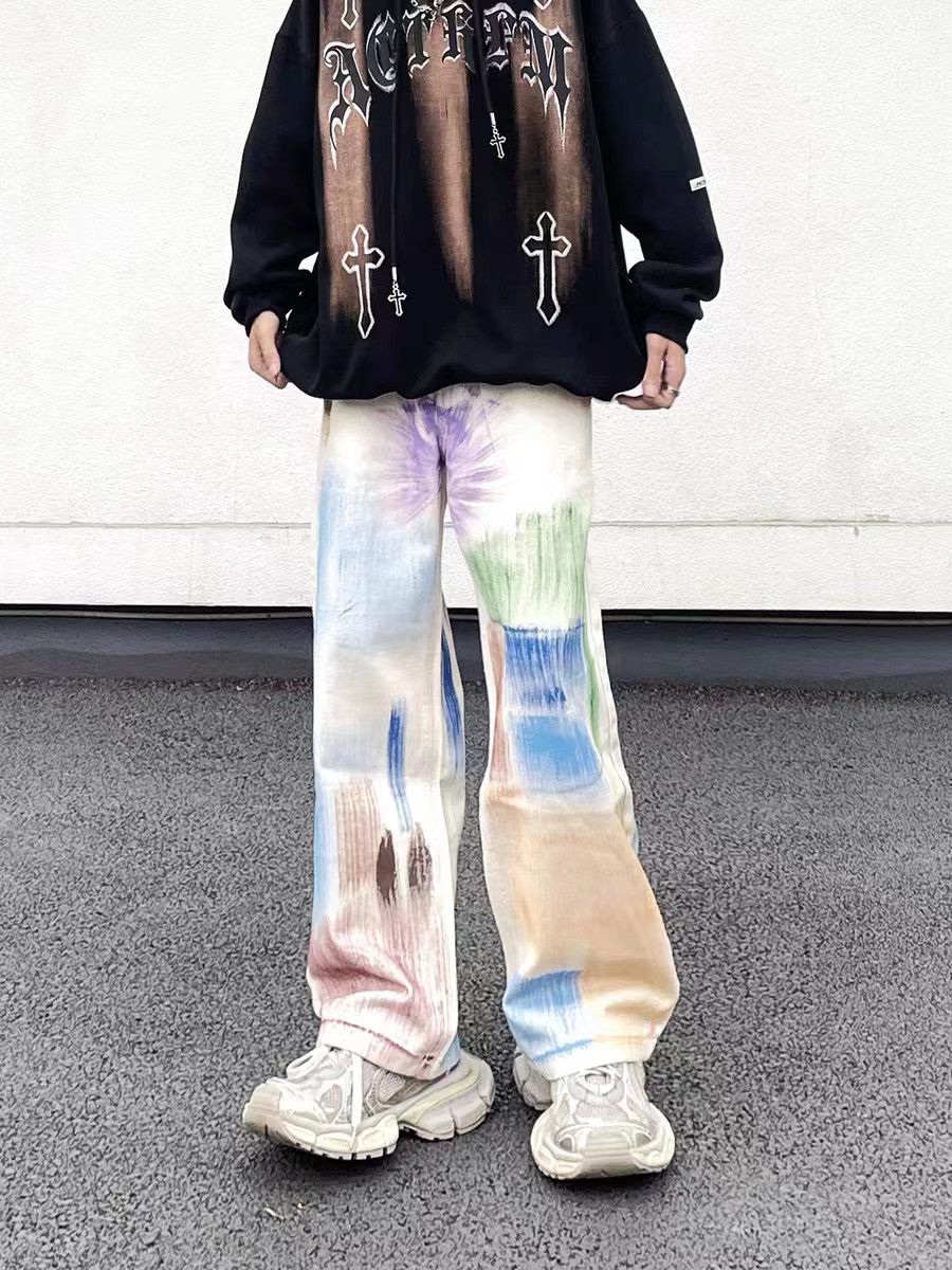 Japanese Brand × Jean High street graffiti wide leg design draped jeans Size US 31 - 5 Thumbnail