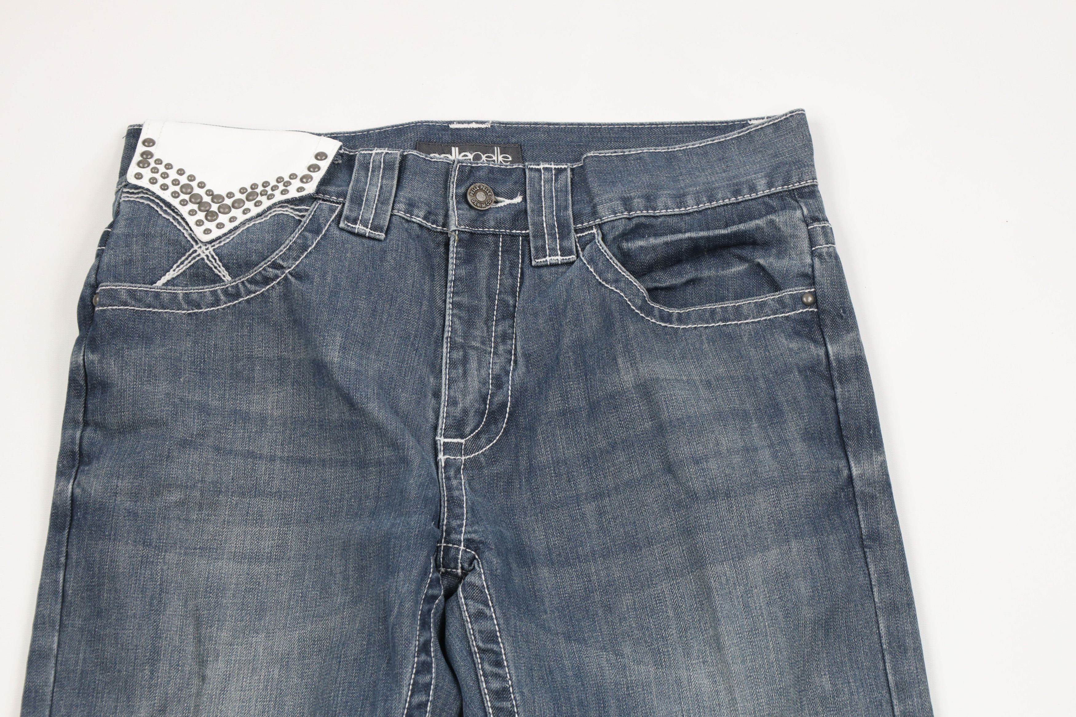 Pelle Pelle × Vintage Vintage Pelle Pelle Leather Trim Thick Stitch Denim Jeans Size US 32 / EU 48 - 2 Thumbnail