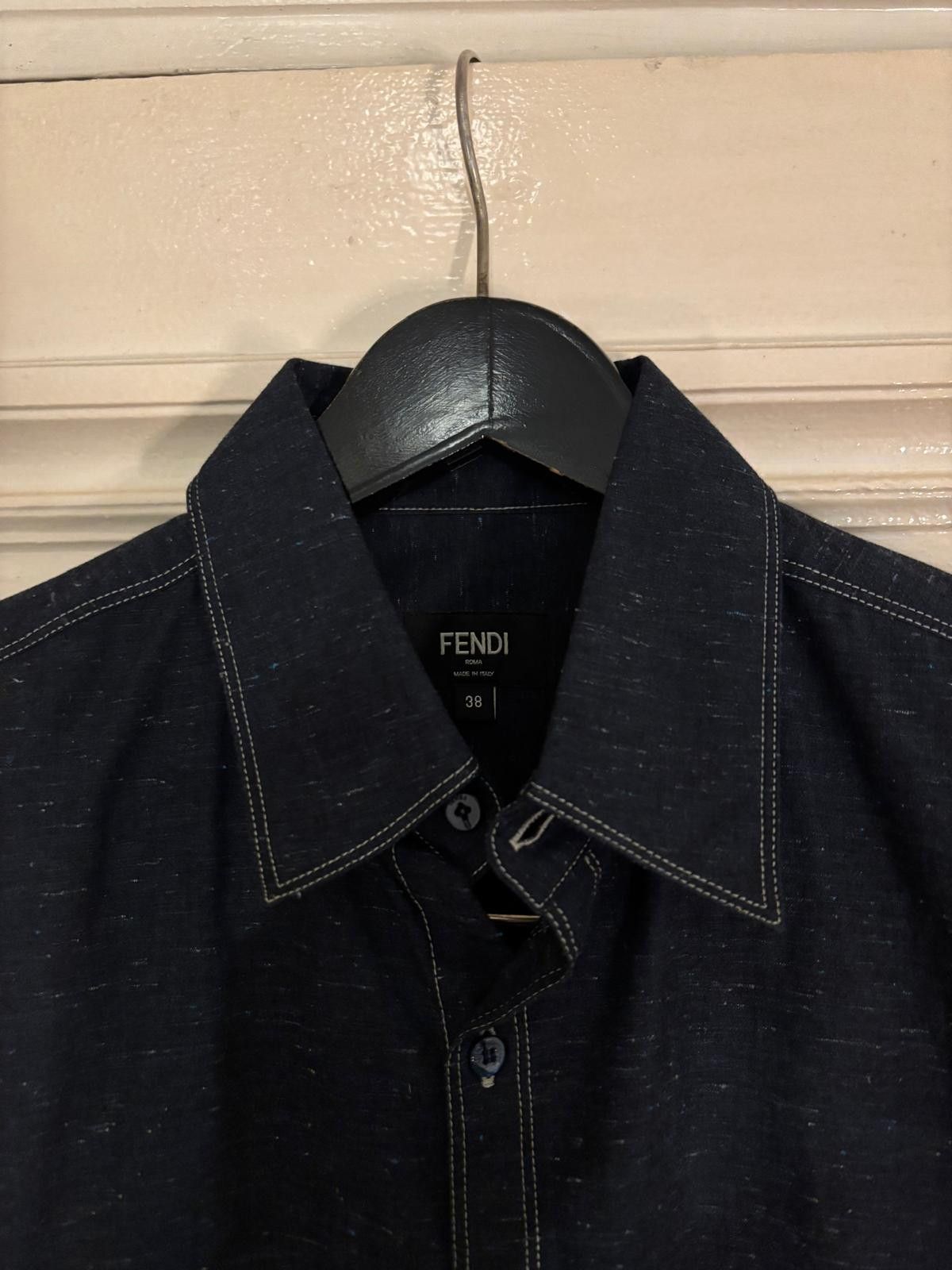 Fendi Fendi Blue Cotton Shirt with White Stitching Details Size US S / EU 44-46 / 1 - 4 Thumbnail