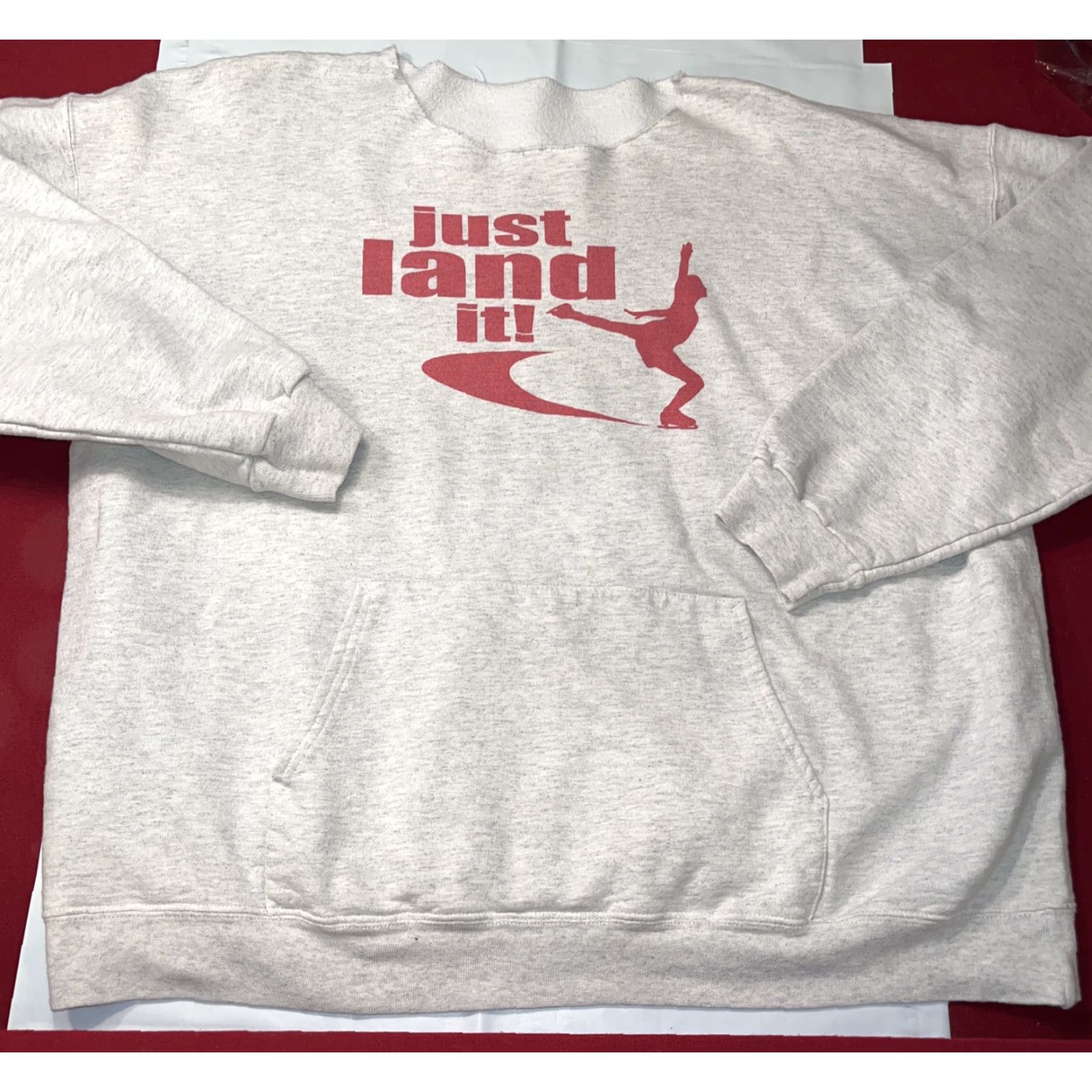 Vintage VINTAGE GRAY FIGURE SKATER Sweatshirt Ice Skater Red “Just Land It” Ice Skating 90s XL Size US XXL / EU 58 / 5 - 2 Thumbnail