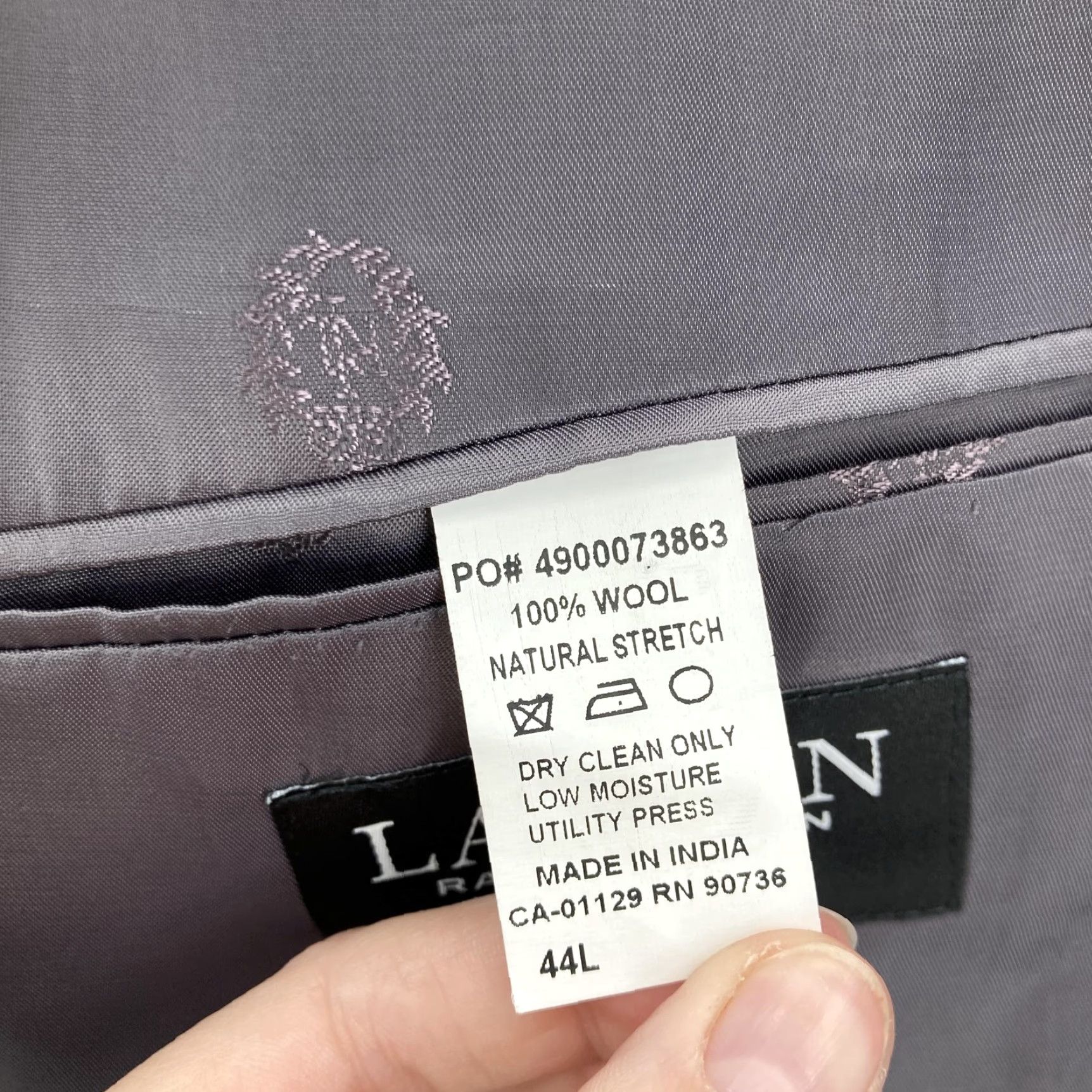 Ralph Lauren VINTAGE Lauren Ralph Lauren Blazer Mens Gray Slim Fit Wool Windowpane Two-Button Suit Jacket 44L Men Size 44R - 7 Thumbnail