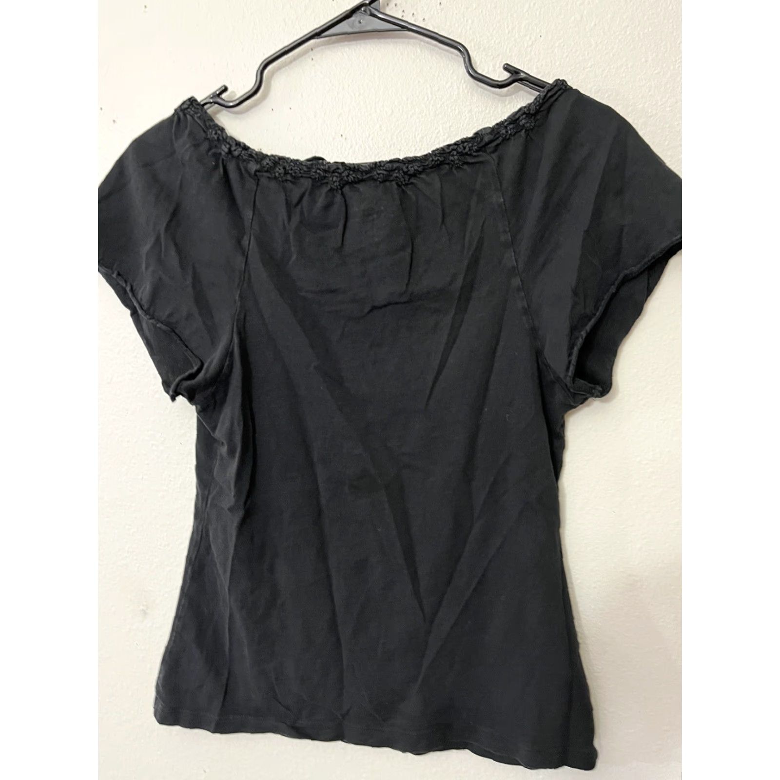 Loft VINTAGE LOFT Solid Black Short Sleeve T-Shirt Petites PS Womens Size 28" / US 6 / IT 42 - 2 Thumbnail