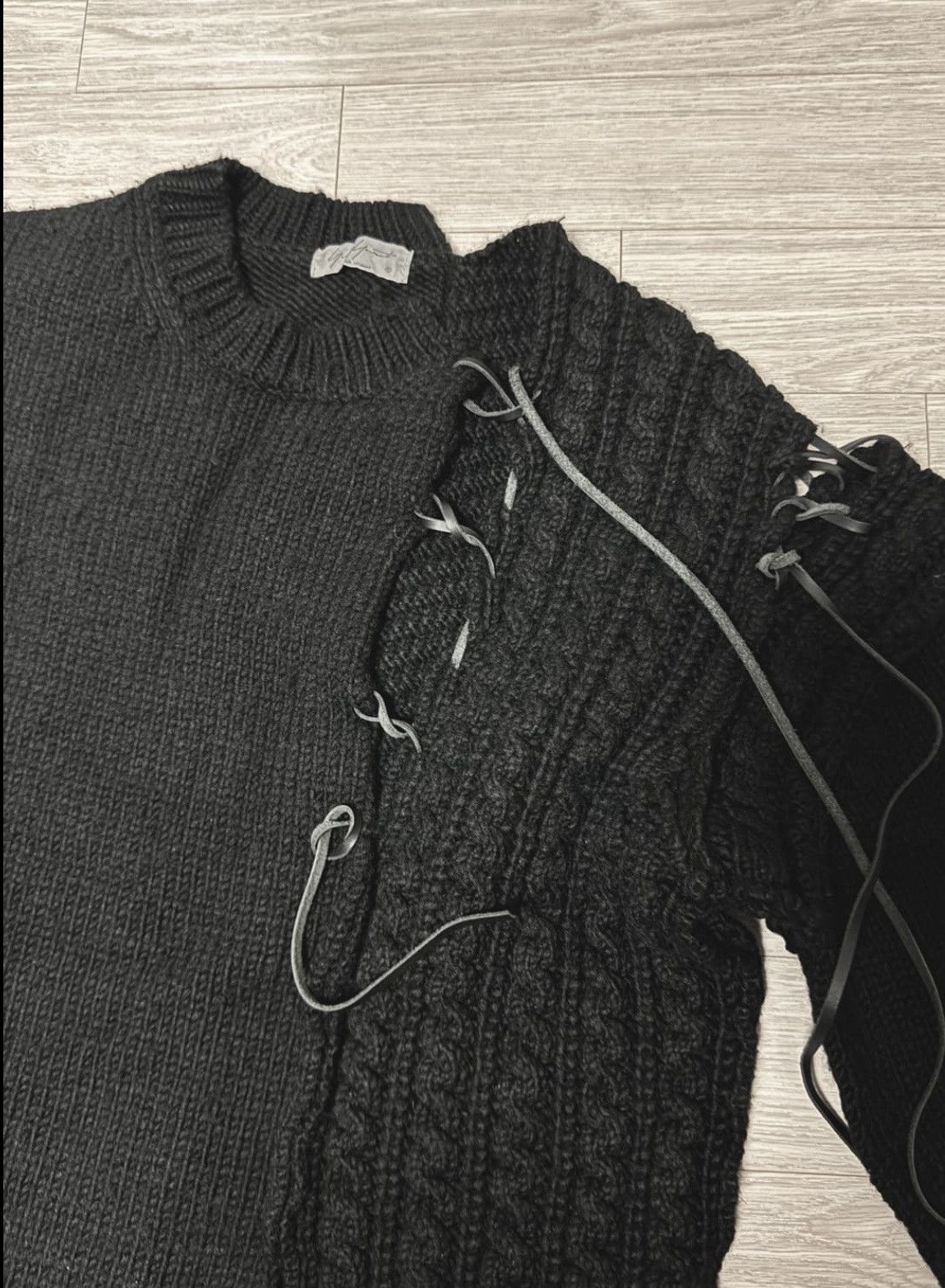 Yohji Yamamoto Yohji Yamamoto Pour Homme 18aw Leather String Knit [3] Size US L / EU 52-54 / 3 - 3 Thumbnail