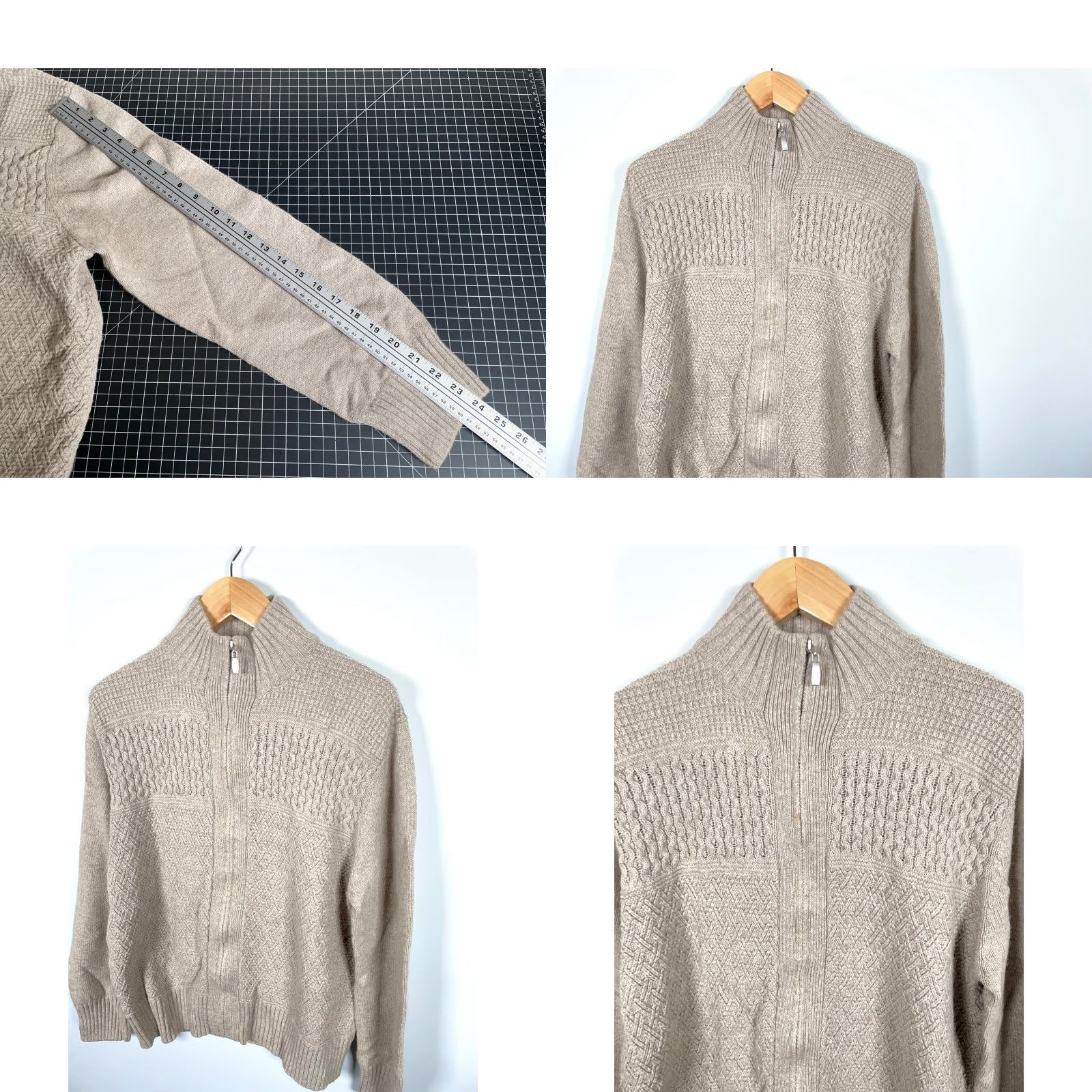 Vintage VINTAGE Kenneth Roberts Platinum Sweater Cardigan Long Sleeve Mock Neck Full Zip Beige Wool Blend Cotton Knit Men L Large Regular Preppy Size US L / EU 52-54 / 3 - 8 Thumbnail