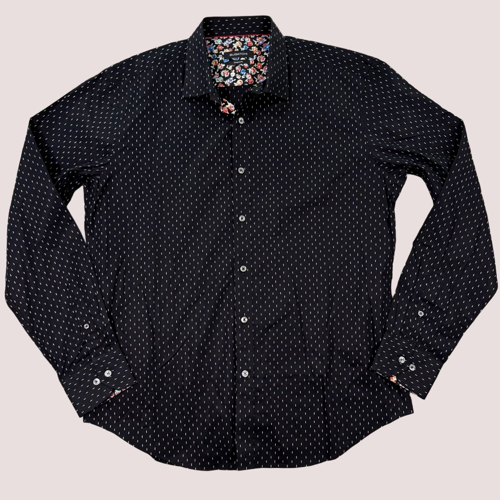 BUGATCHI Bugatchi Mens Large Button Up Shirt - Modern Black Floral Pattern Size US L / EU 52-54 / 3 - 1 Thumbnail