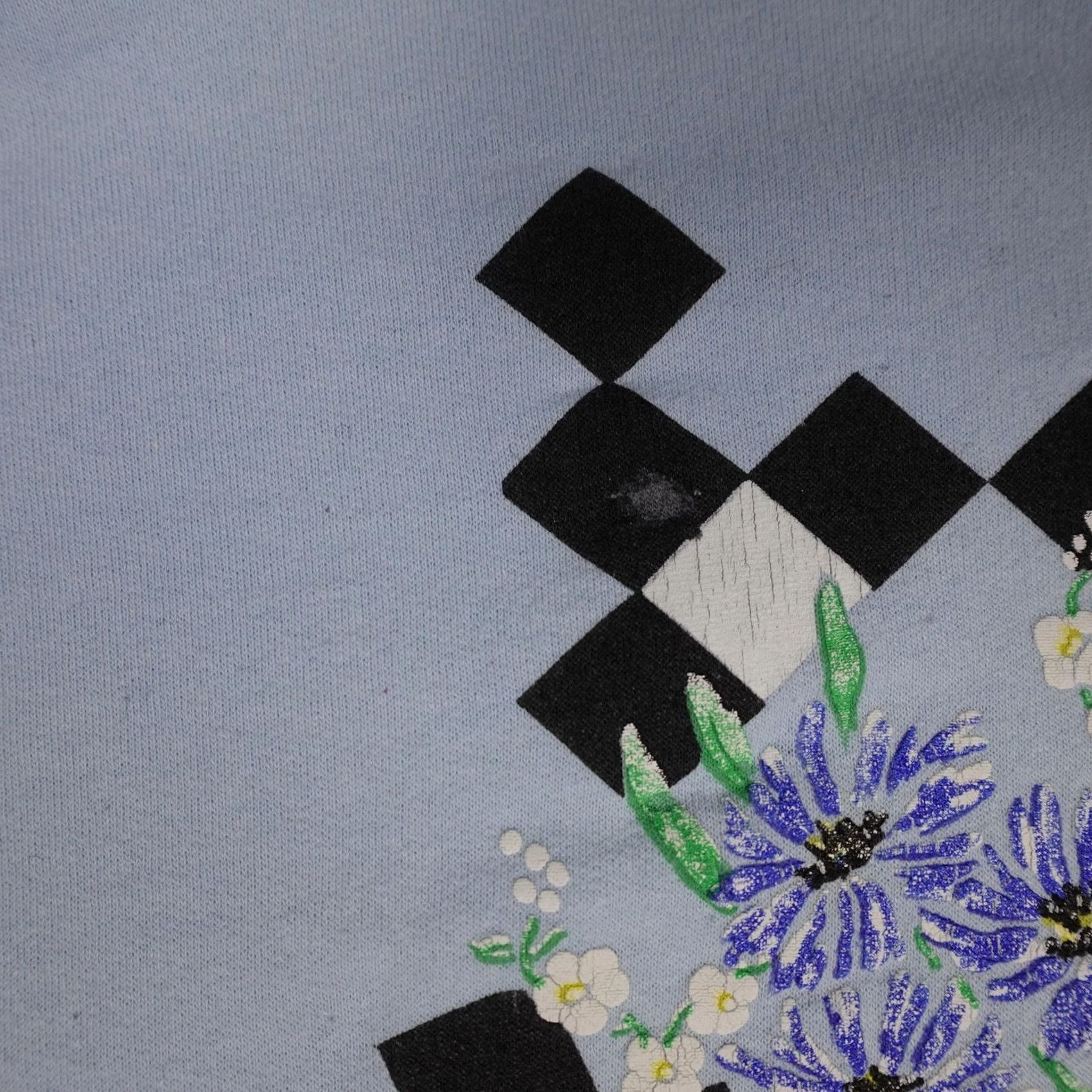 Vintage VINTAGE Briazzi Sweatshirt Womens L Blue Floral Checkerboard Graphic 90s Womens Size L / US 10 / IT 46 - 6 Thumbnail