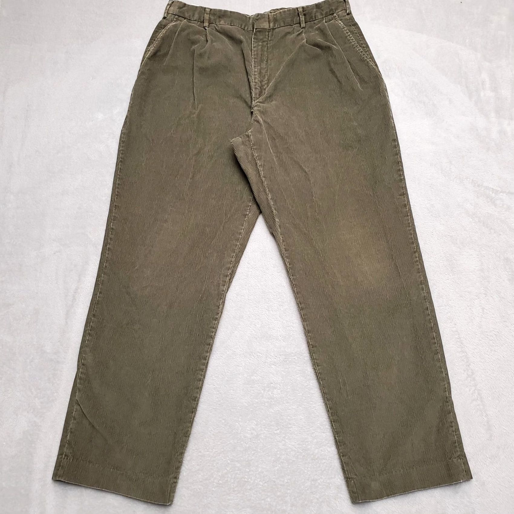 Lands' End Lands' End Pants Womens 35x30 Green Corduroy Pleated Tapered 70s Retro Casual Chino Straight Front Vintage Girls Womens Size 24" / US 00 / IT 34 - 2 Thumbnail