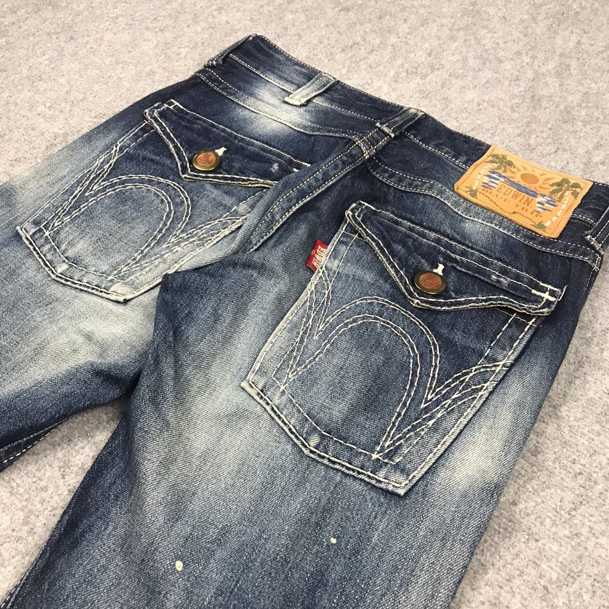Edwin × Japanese Brand FLARE DENIM😈EDWIN BLUE TRIP DISTRESSED BOOTCUT DENIM PANT Size US 30 / EU 46 - 14 Thumbnail