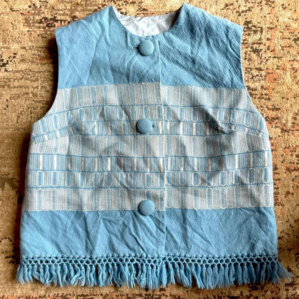 Designer Vintage 70s indie blue vest with fringe Size M / US 6-8 / IT 42-44 - 1 Thumbnail