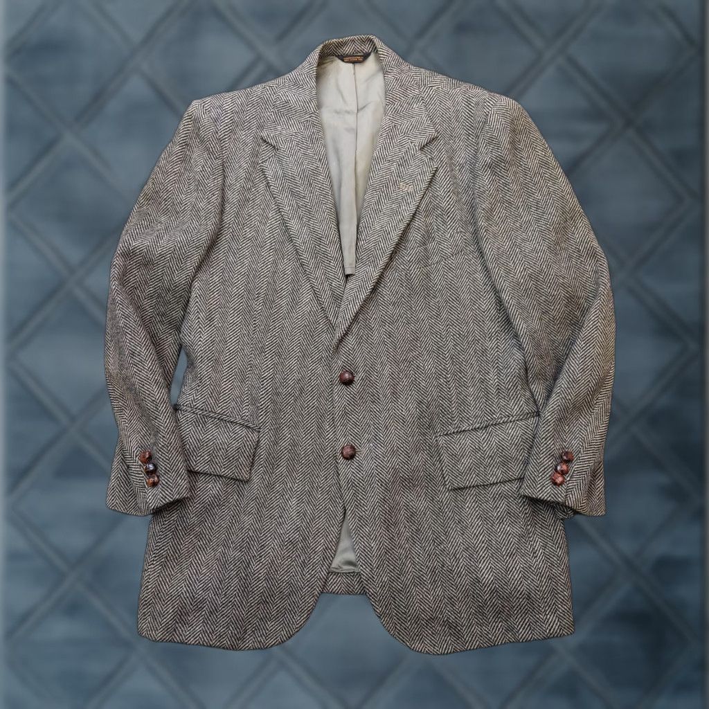 Vintage VINTAGE Garrison Park Grey Wool Tweed Herringbone 2 Button Notch Lapel Single-Breasted Sport Coat Men 42 Regular Size US XS / EU 42 / 0 - 1 Thumbnail