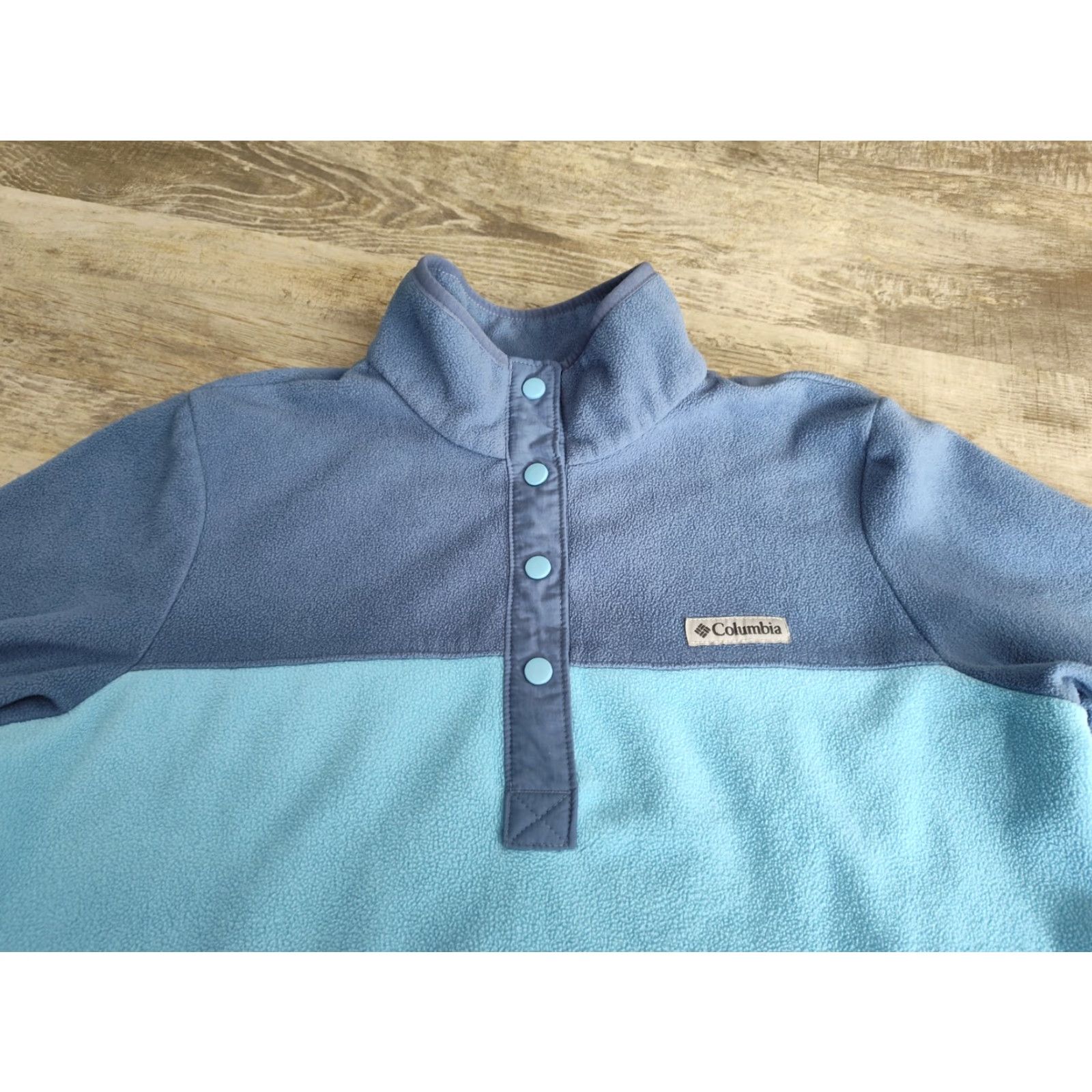 Vintage Columbia Women’s Fleece Pullover Jacket Medium Blue 1/4 Snap Button Pockets EUC Size M / US 6-8 / IT 42-44 - 4 Thumbnail