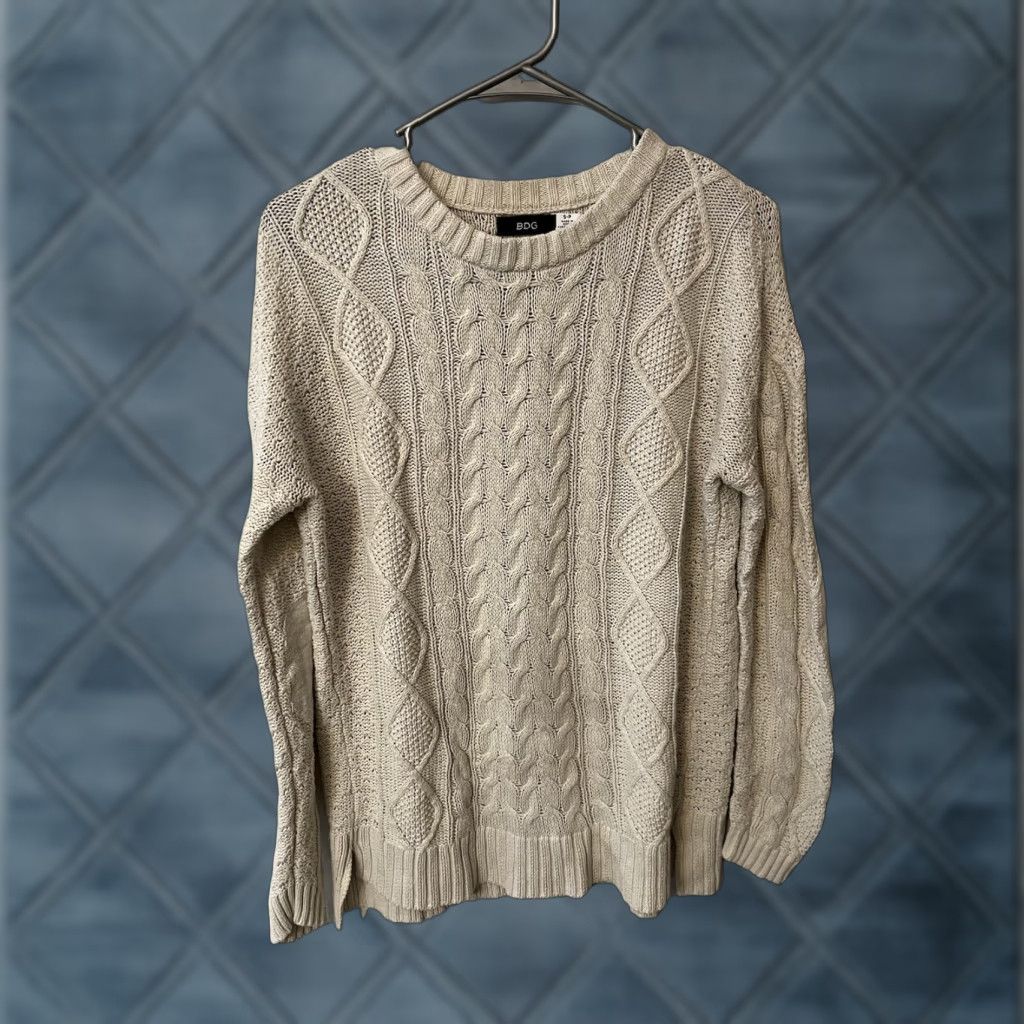 Urban Outfitters BDG Urban Outfitters Knit Sweater Women’s Small Cable Vest Ivory Crew Neck Size S / US 4 / IT 40 - 1 Thumbnail