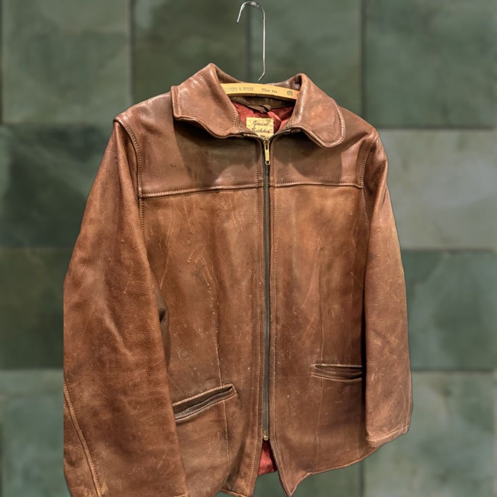 Vintage VINTAGE Uber Leather Jacket Men’s S Brown Zip 60s/60’s Leather Buckskin Style Jacket Mens S Size Brown Clothing Jacket Size US S / EU 44-46 / 1 - 1 Thumbnail