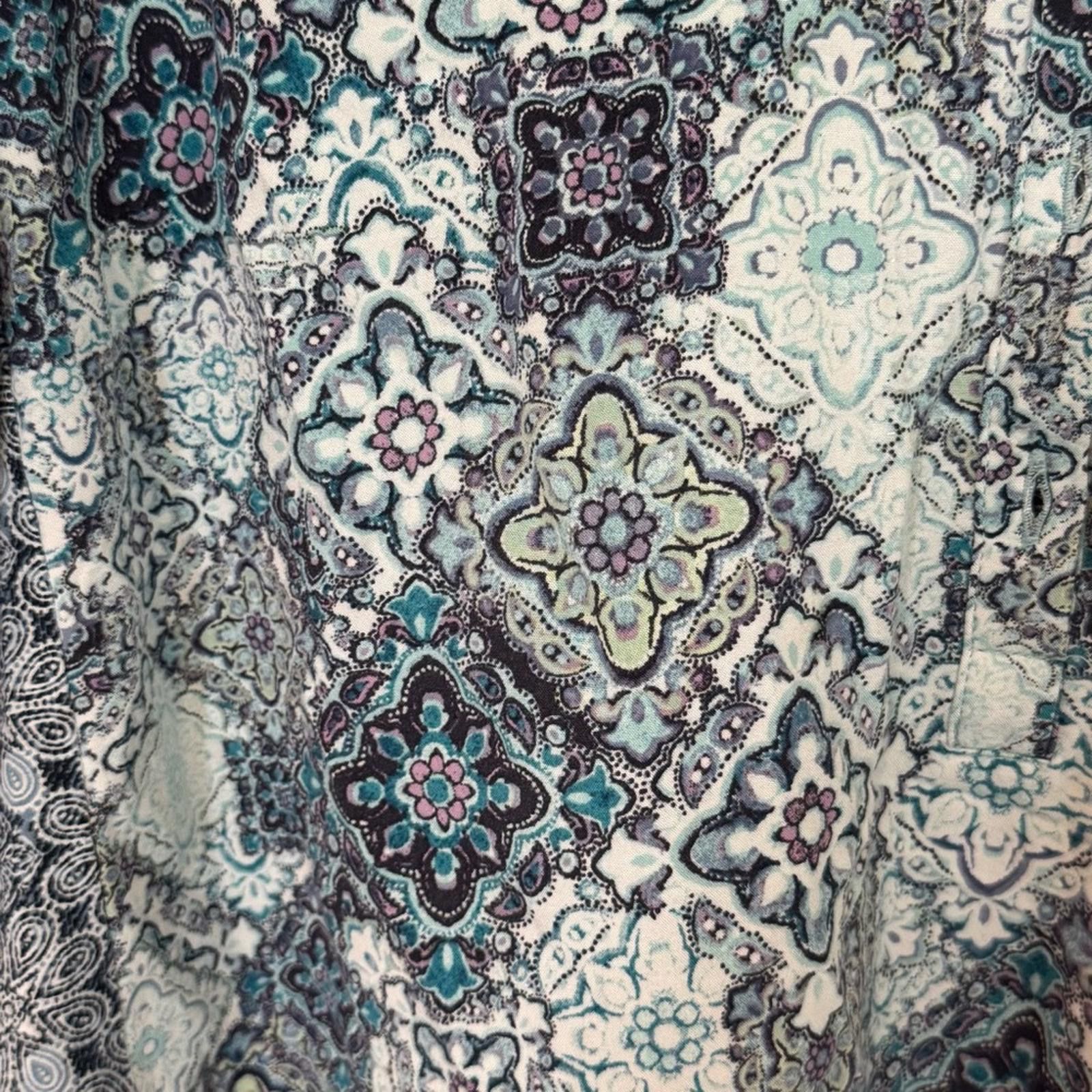 Other J. Jill Teal | White Patterned Blouse Size S / US 4 / IT 40 - 4 Thumbnail
