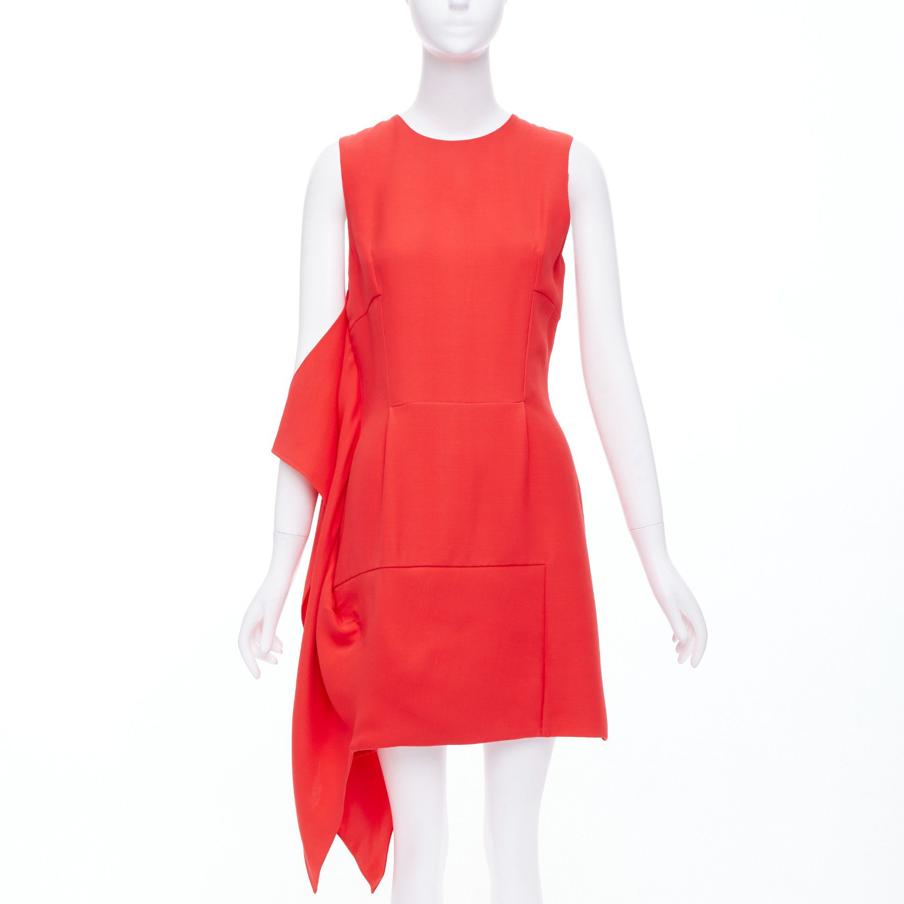 Dior DIOR Raf Simons red silk wool drape side crew neck mini shift dress FR38 M Size M / US 6-8 / IT 42-44 - 1 Thumbnail