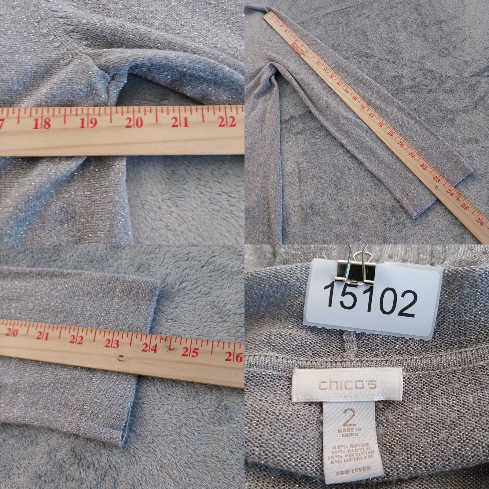 Vintage Chico's Sweater Cardigan Womens Size 2 Gray Open Mid Length Long Sleeve V-Neck Glitter Knit Size XS / US 0-2 / IT 36-38 - 8 Thumbnail