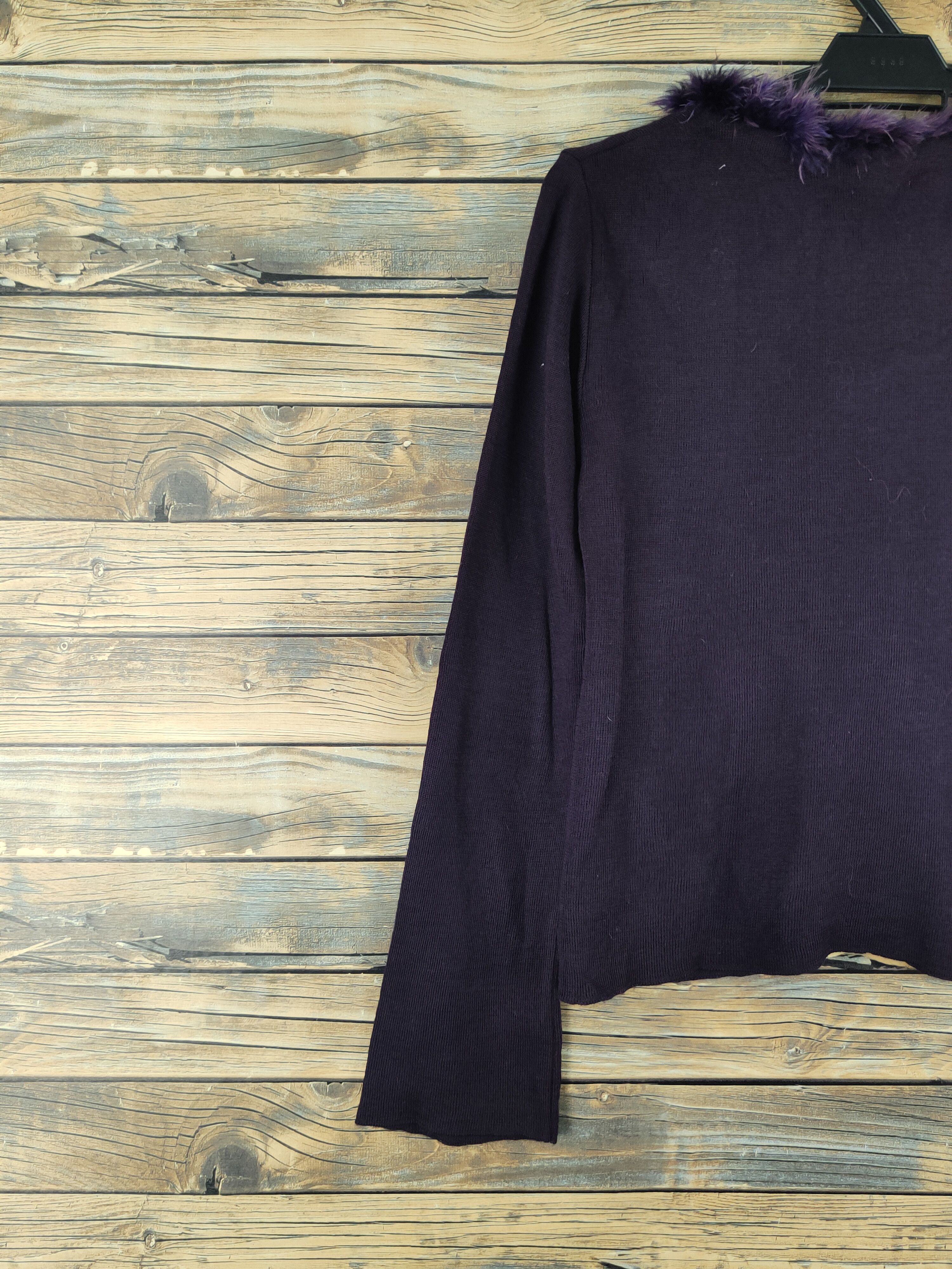 Homespun Knitwear Indio Dark Purple shaggy fur Knitwear Cardigan #W2175 Size L / US 10 / IT 46 - 8 Thumbnail