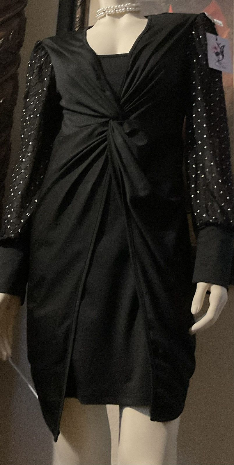 Other Elegant Black Dress with Sheer Sleeves Size L / US 10 / IT 46 - 3 Thumbnail