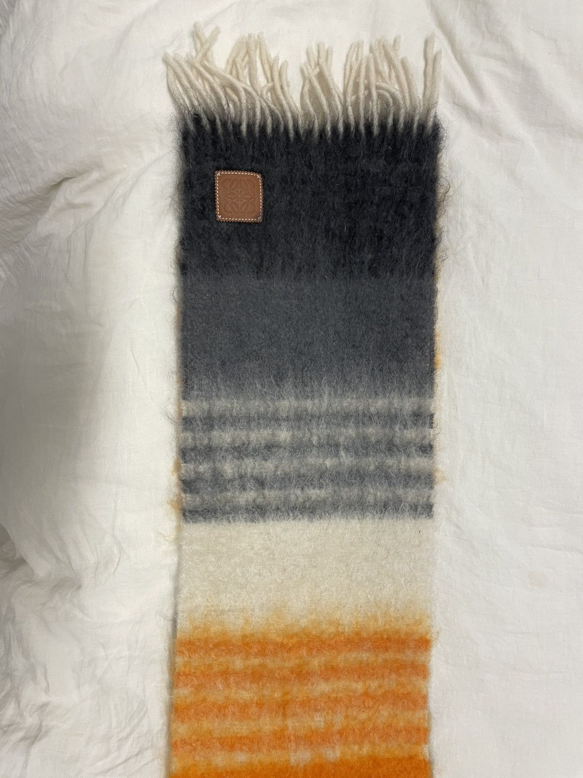 image of Loewe Brushed Mohair Striped Gradient Scarf in White, Women's