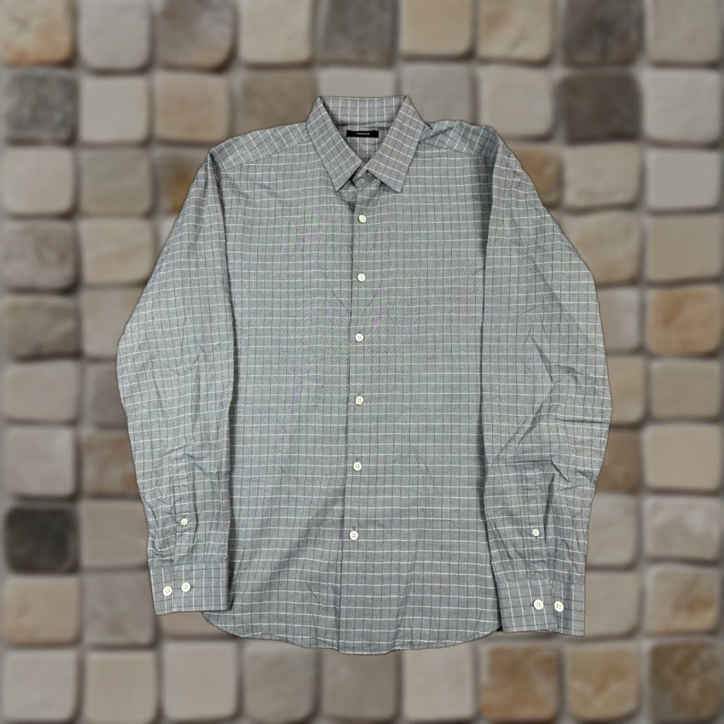 Theory Theory Shirt Mens Large Gray White Cotton Button Up Shirt Size US L / EU 52-54 / 3 - 1 Thumbnail
