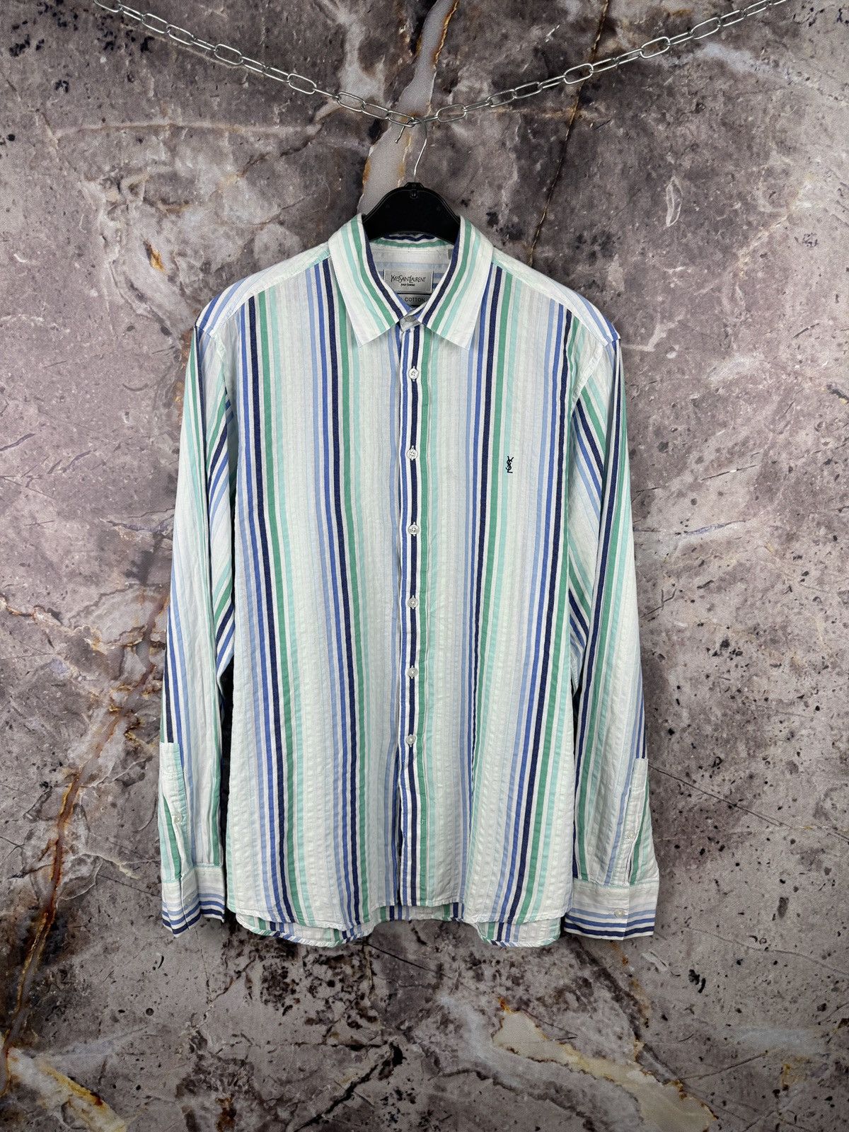 Yves Saint Laurent Yves Saint Laurent Striped Long Sleeve Shirt Button Up SizeL Size US L / EU 52-54 / 3 - 1 Thumbnail
