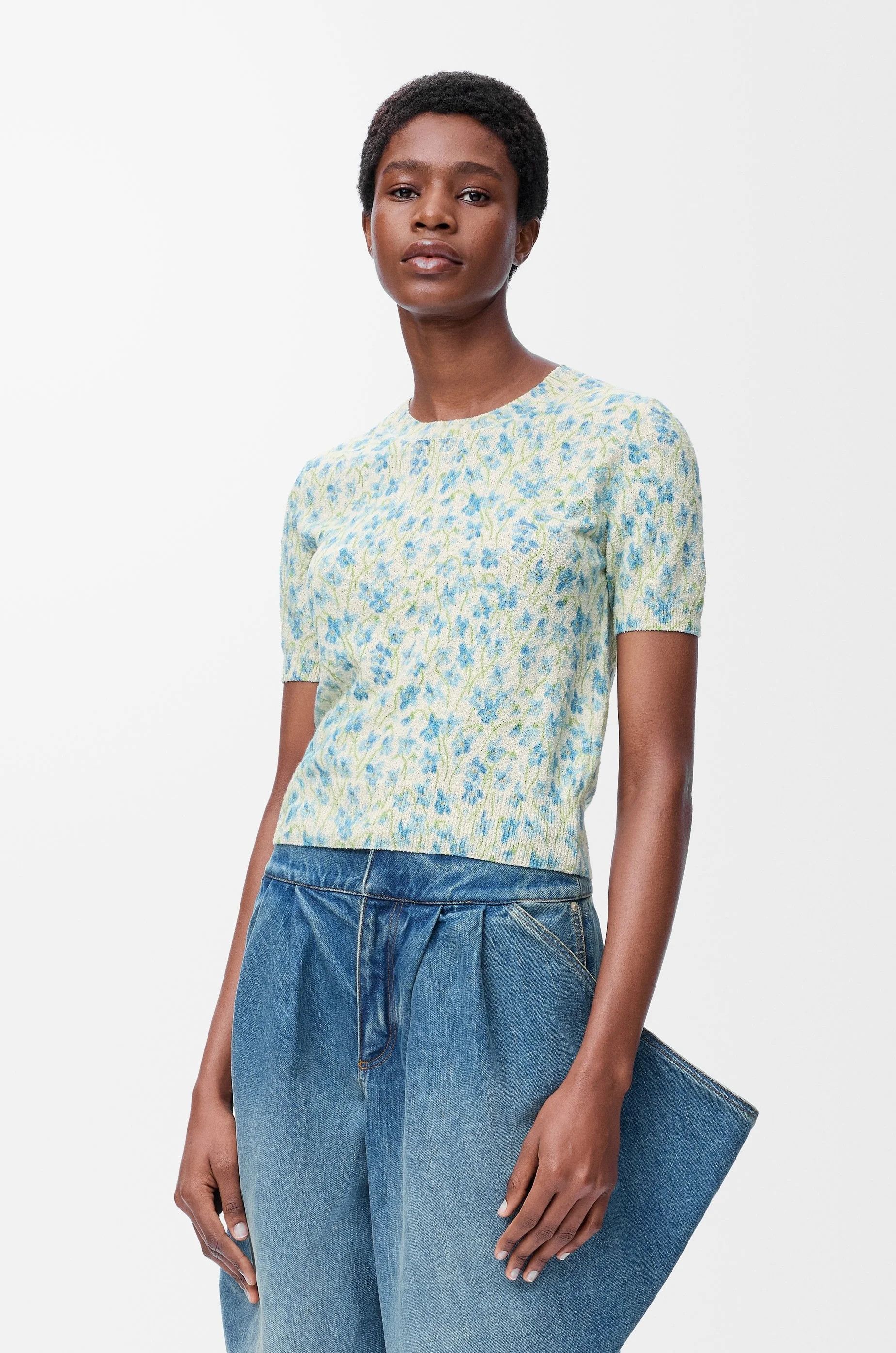 Loewe o1in1g0426 Short Sleeve Sweater in White/Blue Size M / US 6-8 / IT 42-44 - 3 Thumbnail