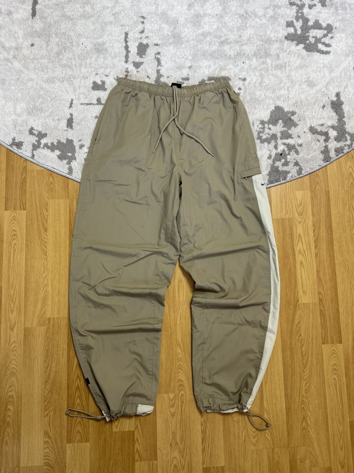 Nike × Vintage Y2K 90s Nike Nylon Pants Track Drill beige Cream Swoosh Size US 34 / EU 50 - 1 Thumbnail