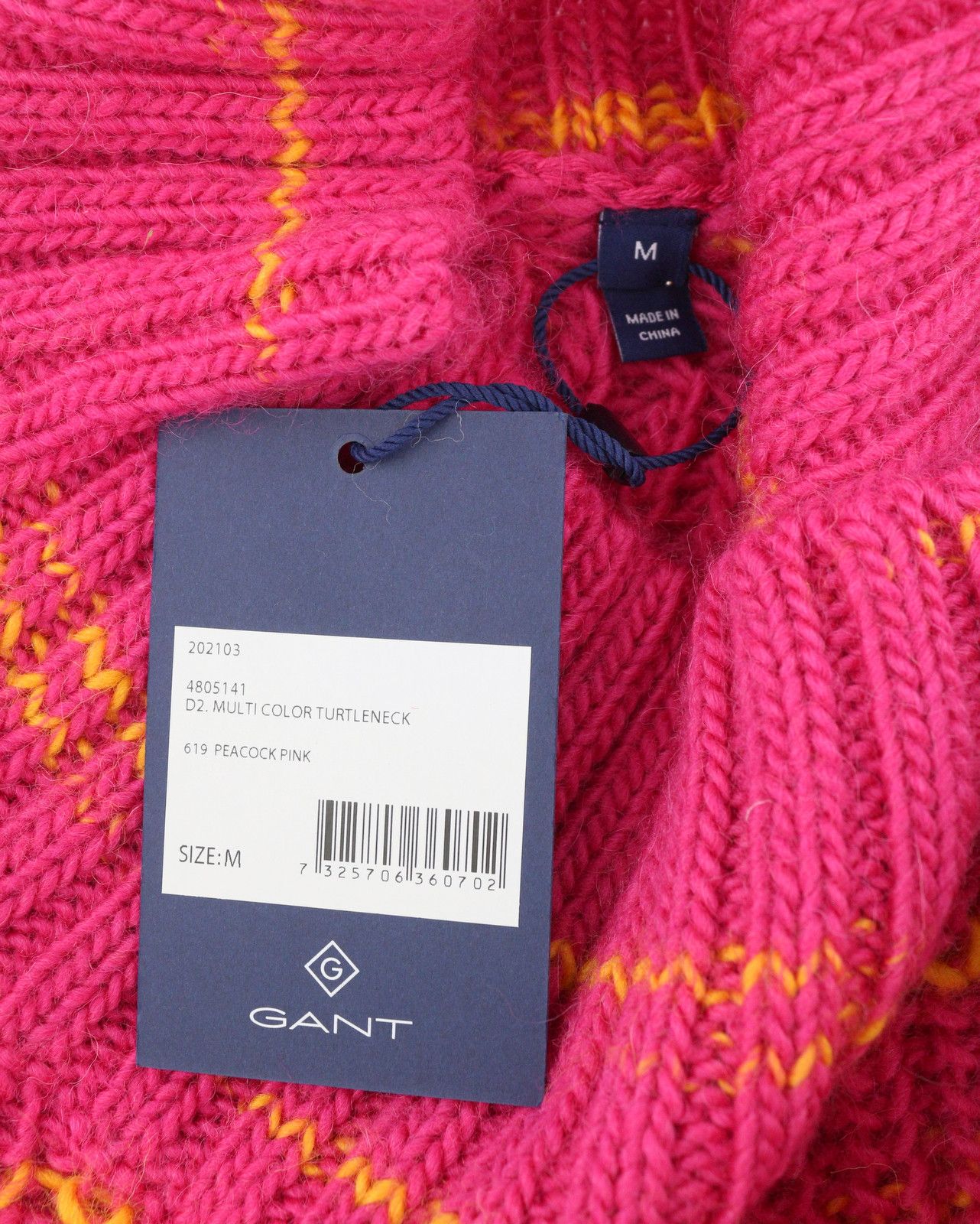 Gant MULTI COLOR TURTLENECK M Peacock Pink Wool Jumper 87230 Size M / US 6-8 / IT 42-44 - 7 Thumbnail