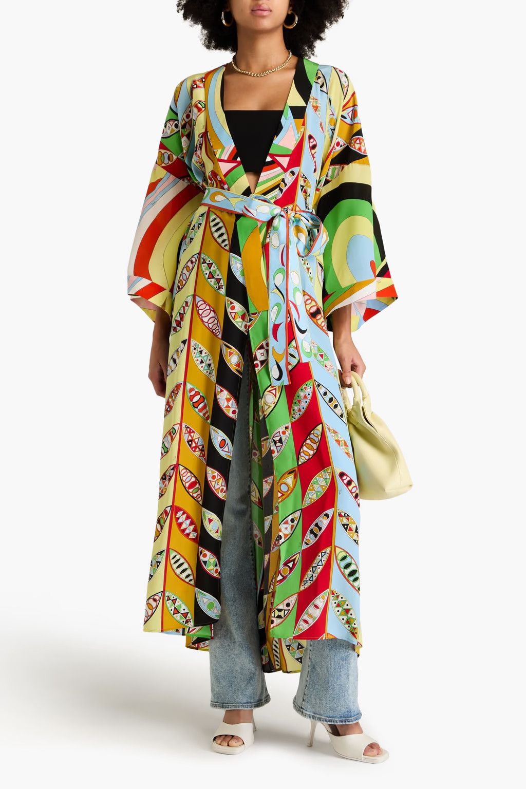 Emilio Pucci o1mle1124 Print Belted Kimono Robe Jacket Multicolor Size M / US 6-8 / IT 42-44 - 2 Thumbnail