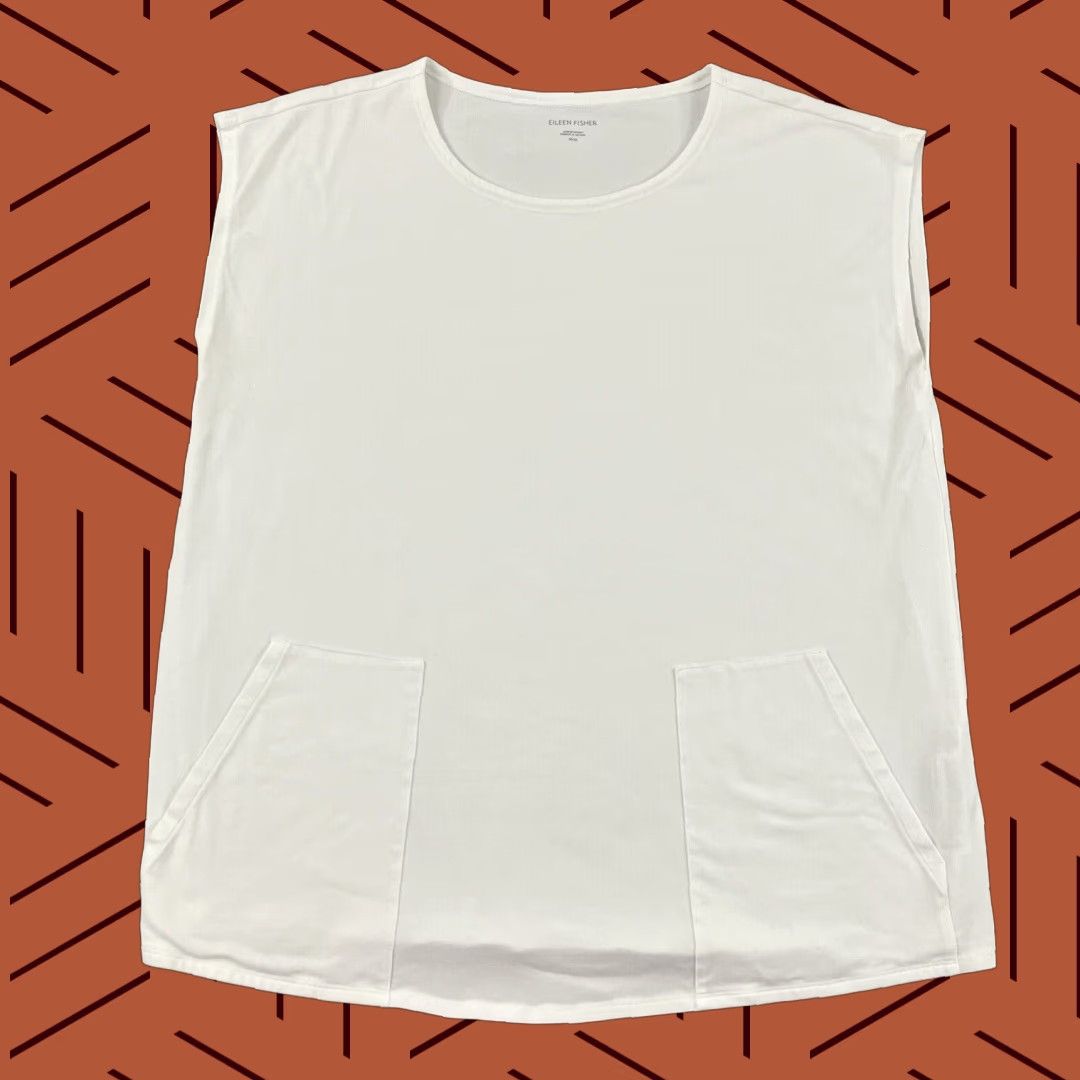 Eileen Fisher VINTAGE EILEEN FISHER Blouse Women’s Medium White Oversized Cotton Sleeveless Basic Top Size M / US 6-8 / IT 42-44 - 1 Thumbnail