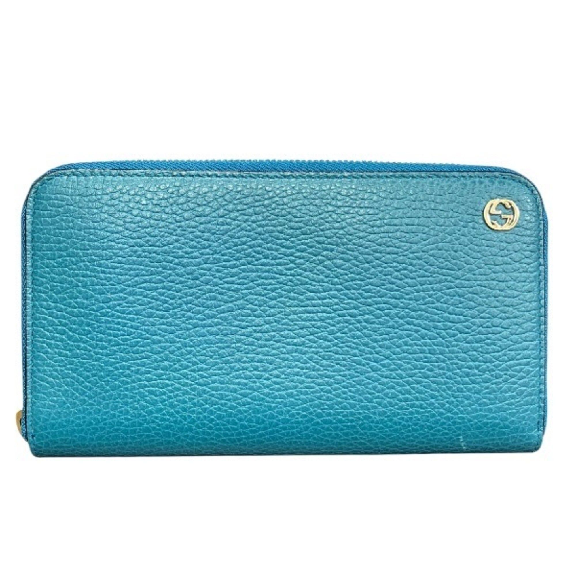 Gucci Gucci Interlocking G 449347 Turquoise Blue Round Zip Wallet Long for Women Size ONE SIZE - 1 Thumbnail