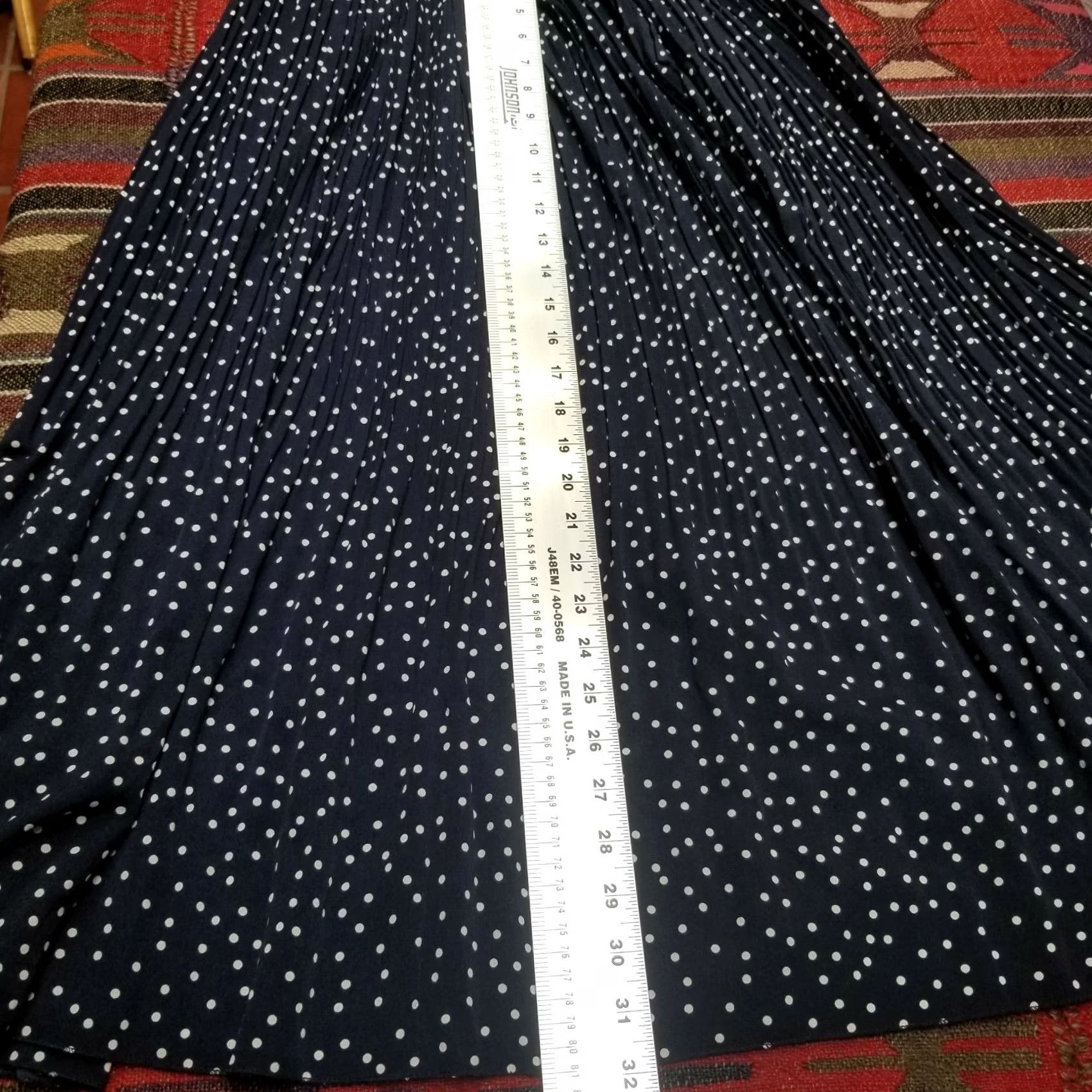 Vintage Naggoo Navy White Polka Dot A-Line Midi Skirt Small NWT High Waist Elastic Casual Women Size 28" / US 6 / IT 42 - 5 Thumbnail