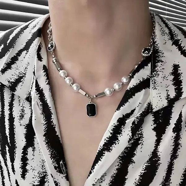 VIBE Black Rhinestone Pendant Pearl Necklace Size ONE SIZE - 6 Thumbnail