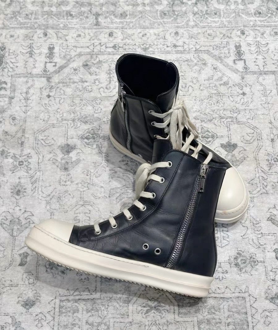 Rick Owens Rick Owens Classic Black & White Leather High-Top Size US 7 / EU 40 - 5 Thumbnail