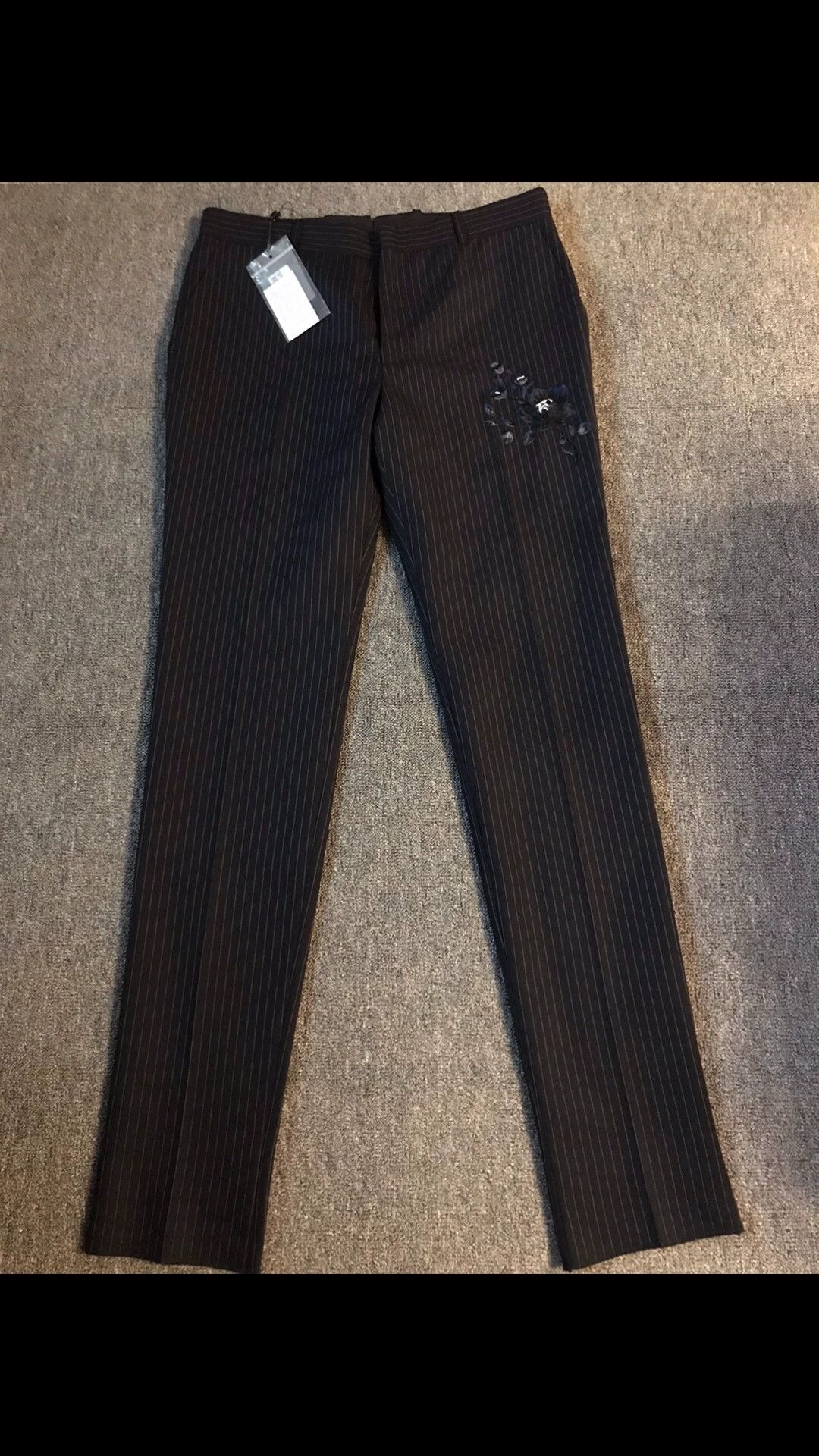 Alexander McQueen AMQ All Wool Blk Strp Floral Embroidered Chino 50/52 Size US 34 / EU 50 - 1 Thumbnail