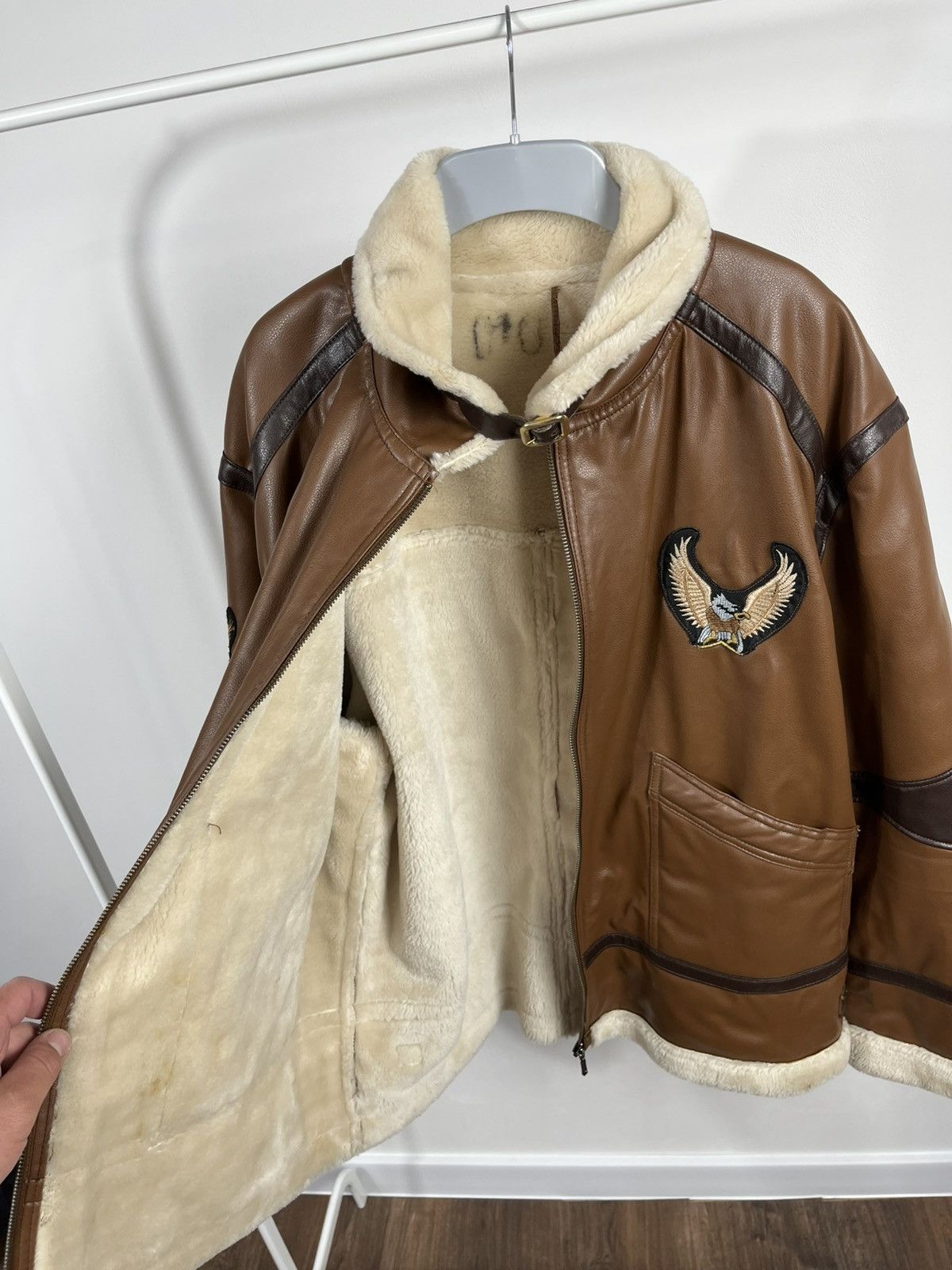 Leather × Vintage Vintage Shearling Aviator Jacket Brown Leather Lined YKK Zip Size US XXL / EU 58 / 5 - 8 Thumbnail