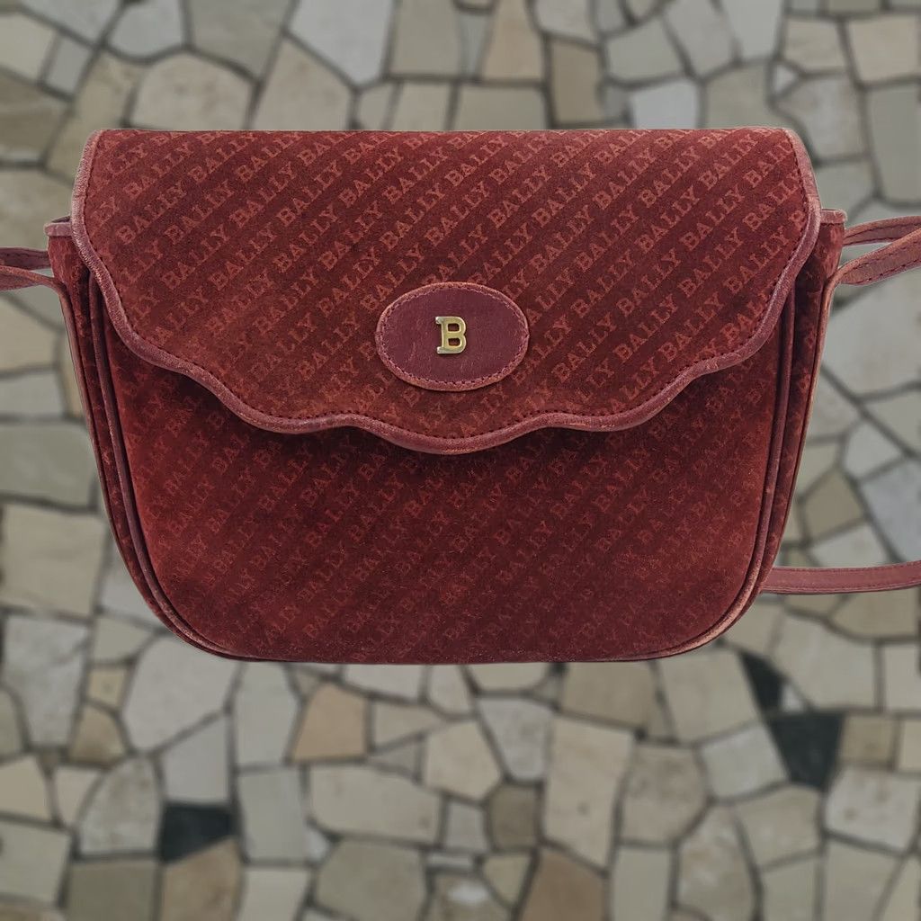 Bally VINTAGE Bally Signature Suede Shoulder Handbag Purse Bordeaux Women Small Bag Size ONE SIZE - 1 Thumbnail