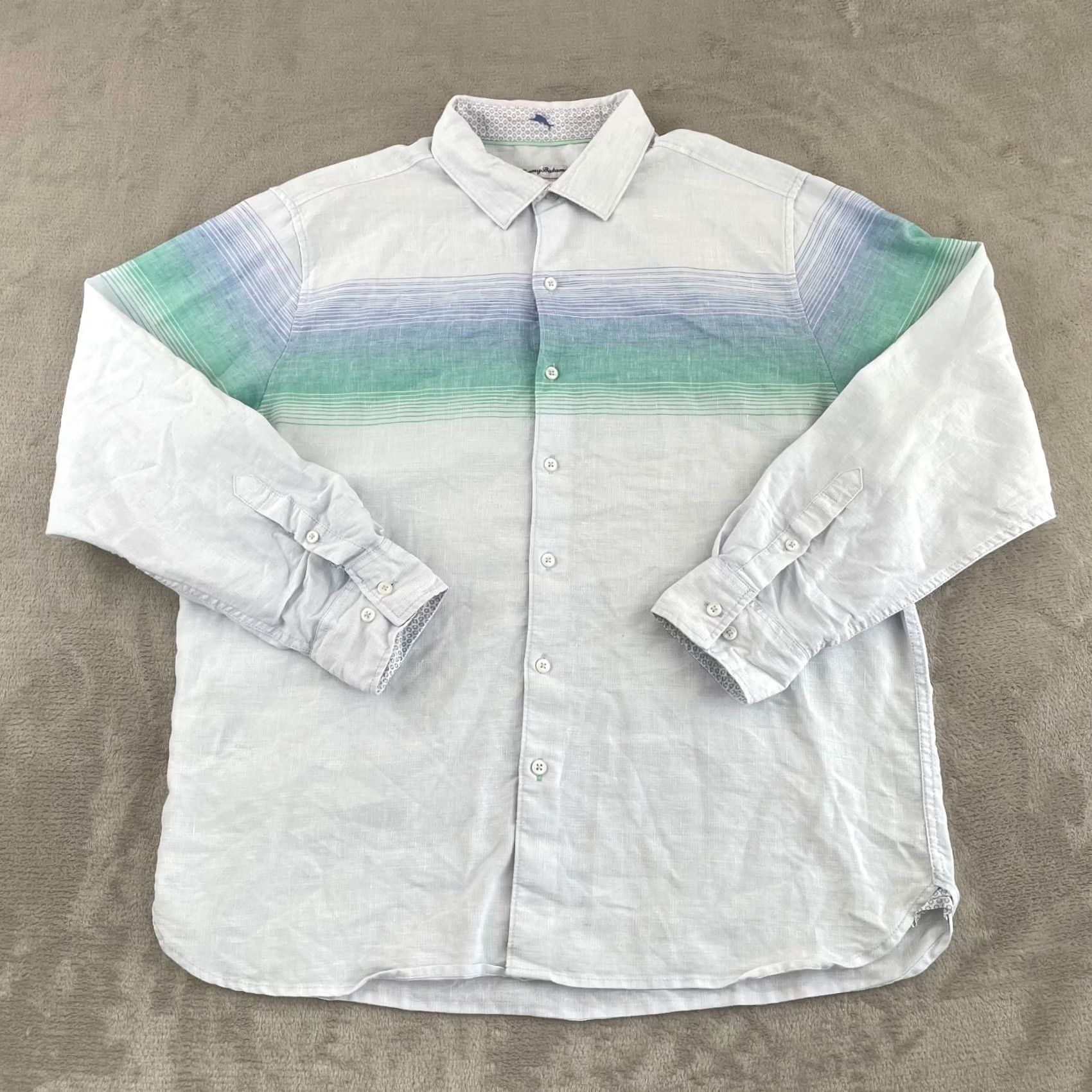 Tommy Bahama Tommy Bahama Shirt Men Large Blue Striped Linen Blend Long Sleeve Beach Button-Up Size US L / EU 52-54 / 3 - 5 Thumbnail