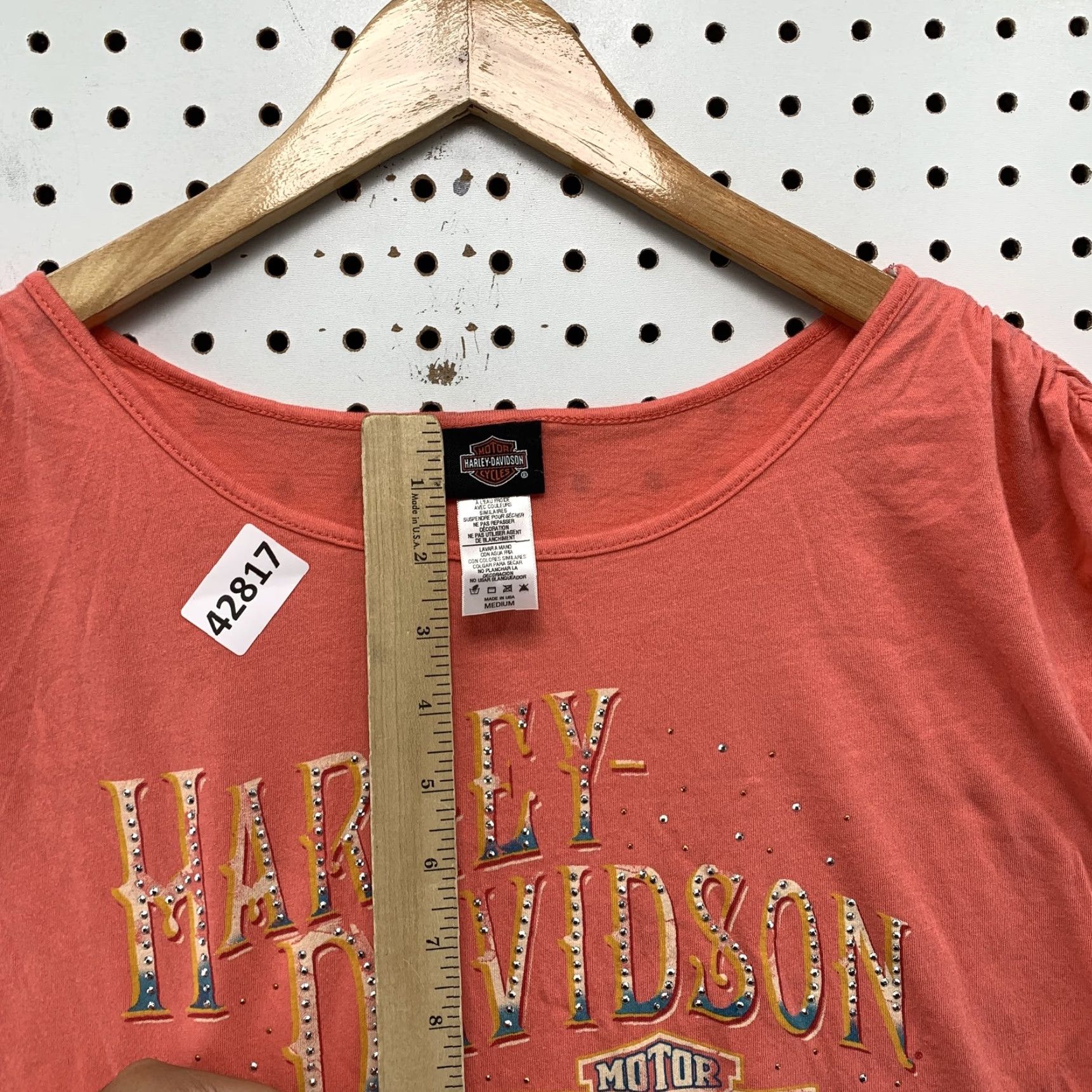 Harley Davidson Harley-Davidson Women's Coral T-Shirt Medium Made in USA Solid Crew Neck Casual Spring Summer Mens Size M / US 6-8 / IT 42-44 - 5 Thumbnail