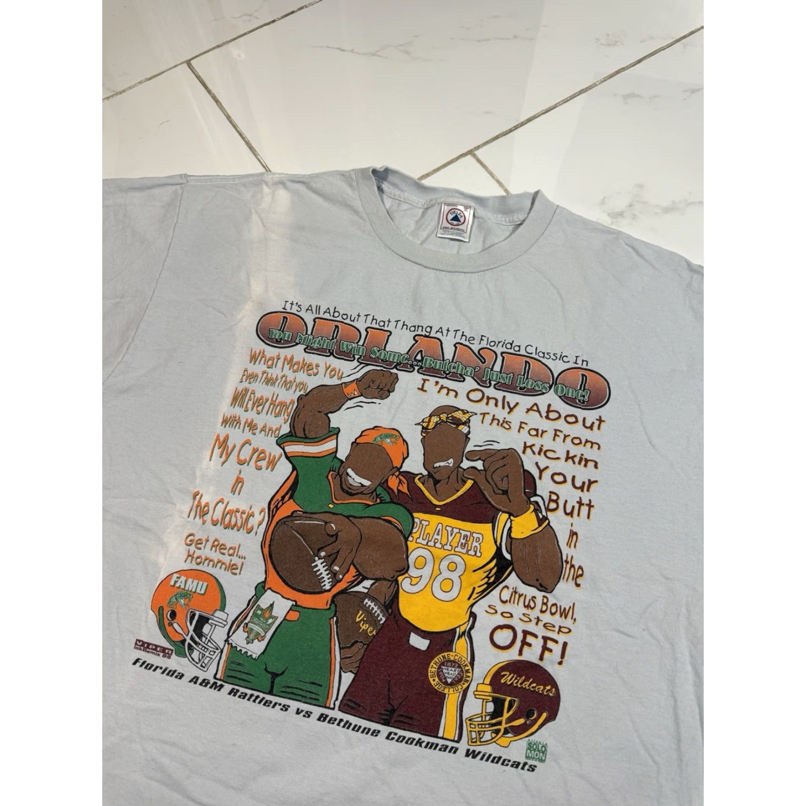 Delta VINTAGE 1998 HBCU Football Bethune Cookman Florida A&M FAMU Freaknik Style T-Shirt Men XL White Florida Shirt Mens Size US XL / EU 56 / 4 - 3 Thumbnail