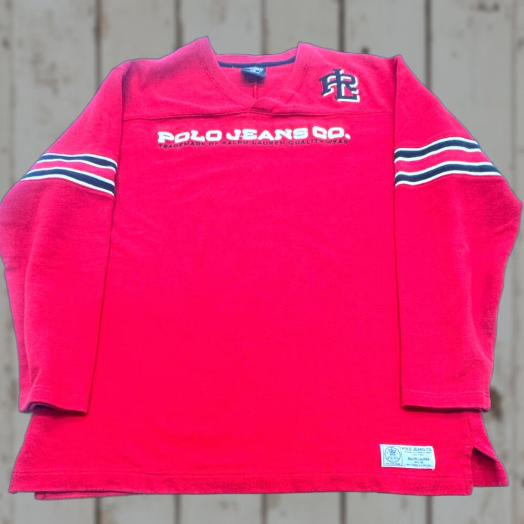 Polo Ralph Lauren VINTAGE Polo Jeans Co. Embroidered Spell Out Red V-Neck Sweater Mens XL Polo Ralph Lauren Shirt Mens XL Red Embroidered 2226 90s Size US XL / EU 56 / 4 - 1 Thumbnail