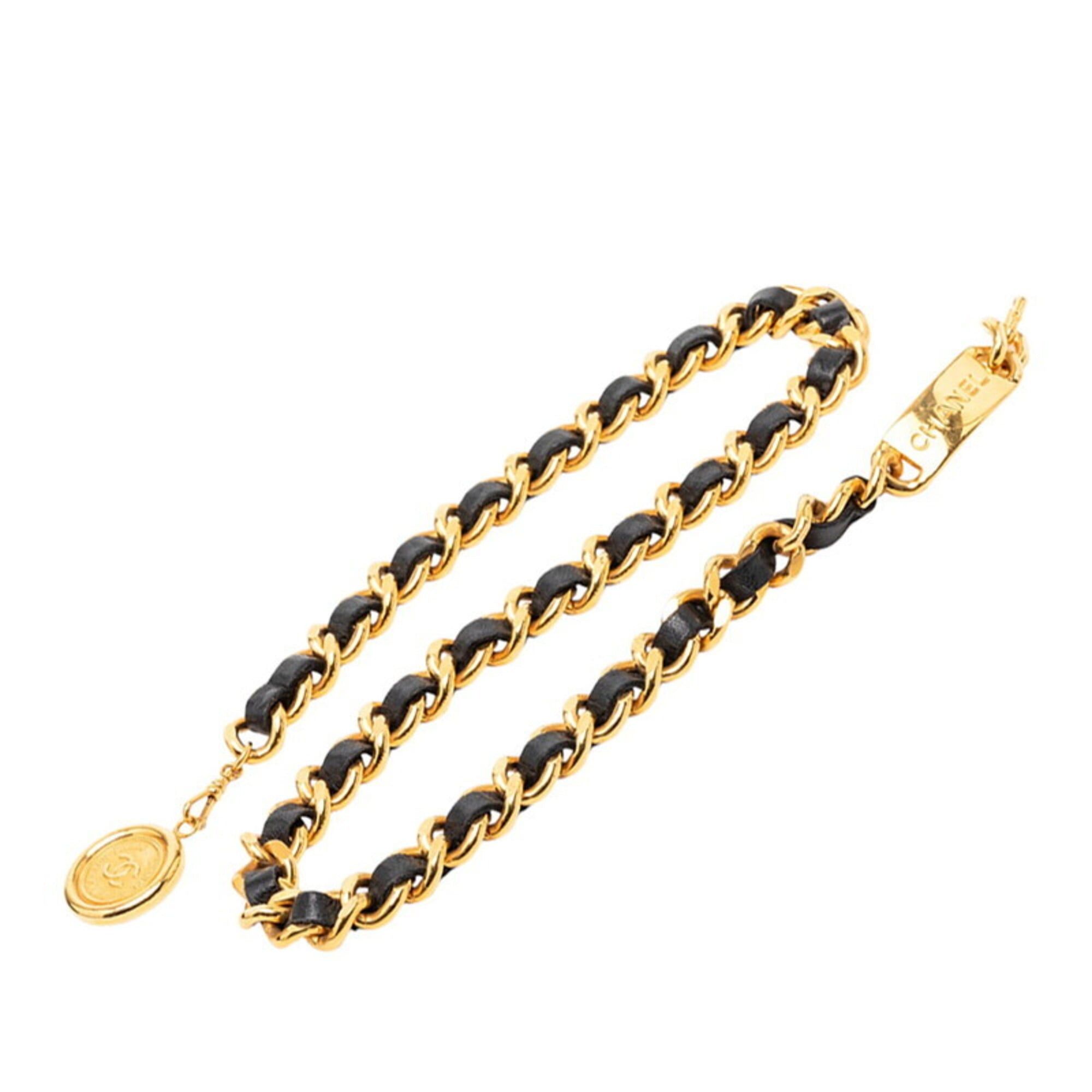 Chanel Chanel 31 Rue Cambon Coco Mark Chain Belt Gold Black Plated Leather Women's CHANEL Size ONE SIZE - 1 Thumbnail