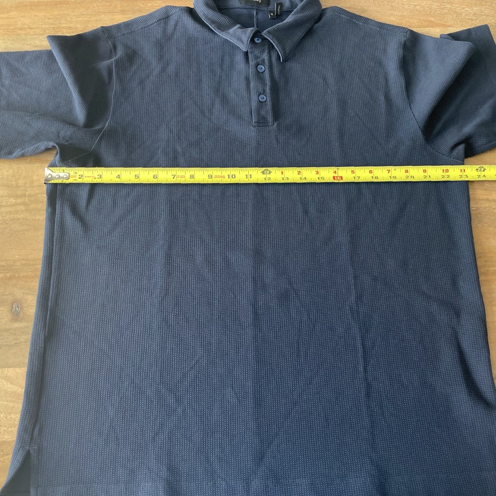 Theory Theory Polo Shirt Men XL Navy Blue Waffle Knit Jacquard Short Sleeve Polo Shirt Mens Dress S/S Polos Size US XL / EU 56 / 4 - 5 Thumbnail
