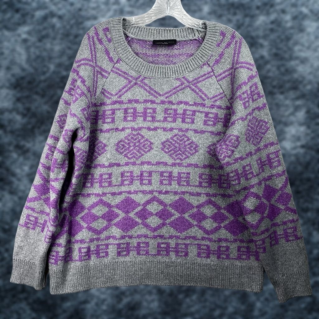 Vintage Lane Bryant Sweater Womens 18/20 Cable-Knit Gray Purple Easter Spring Geometric Crew Neck Pullover Plus Size 18/20 Womens Size XXL / US 16-18 / IT 52-54 - 1 Thumbnail