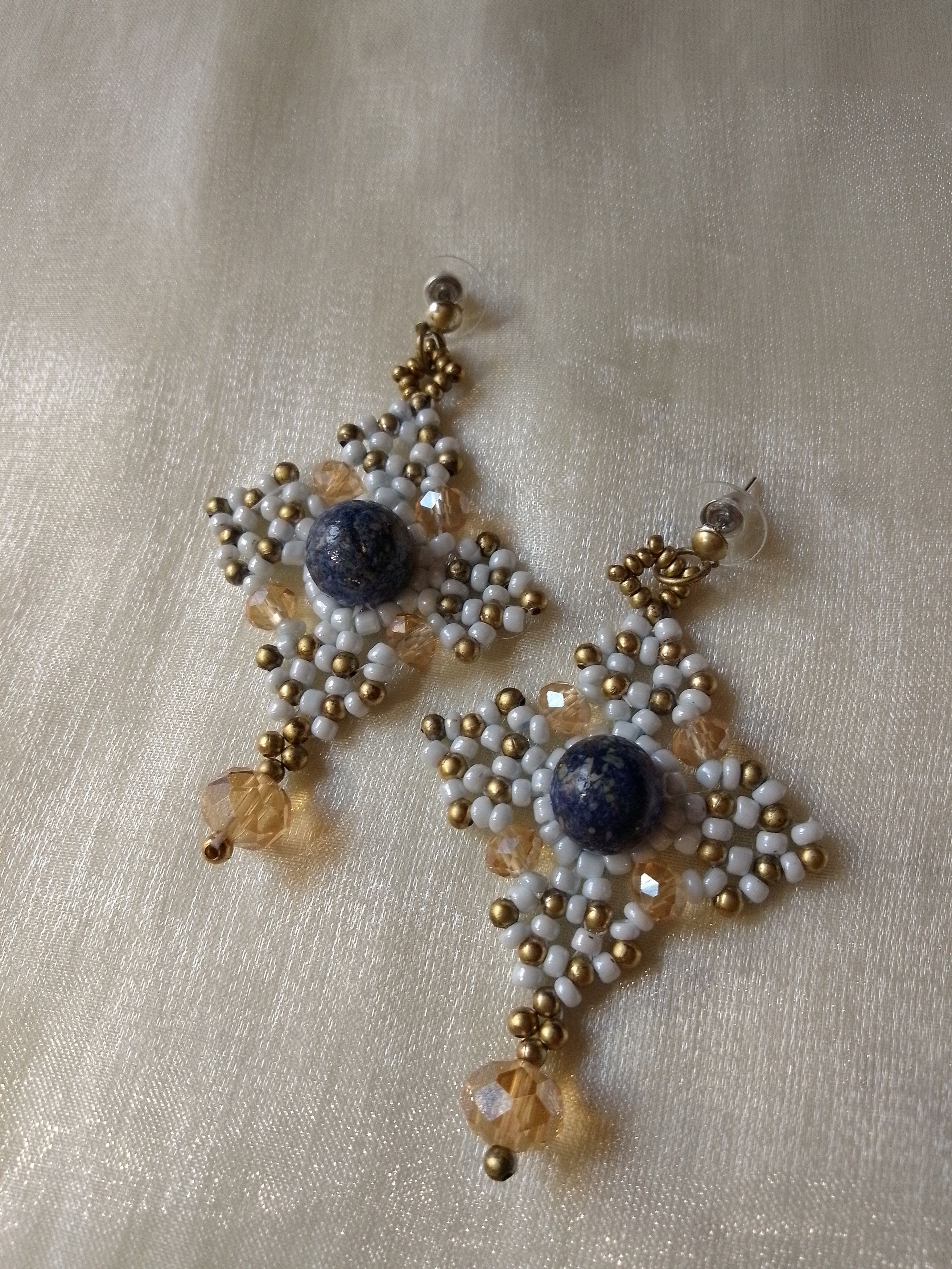 Handmade Beaded earrings natural blue Lapis lazuli gemstones Size ONE SIZE - 5 Thumbnail