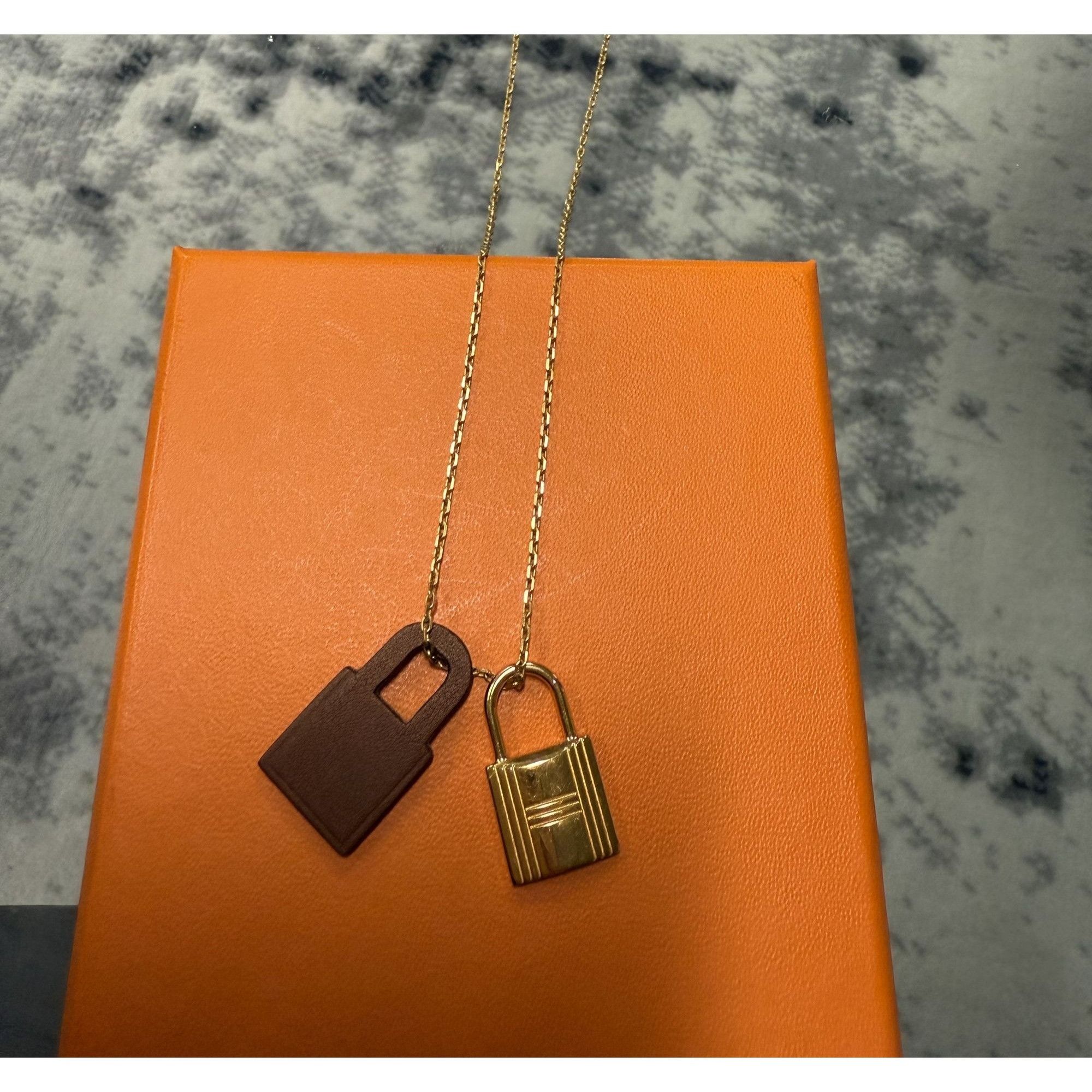 Hermes Hermès Lock Pendant Necklace In Gold & Brown Leather Size ONE SIZE - 4 Thumbnail