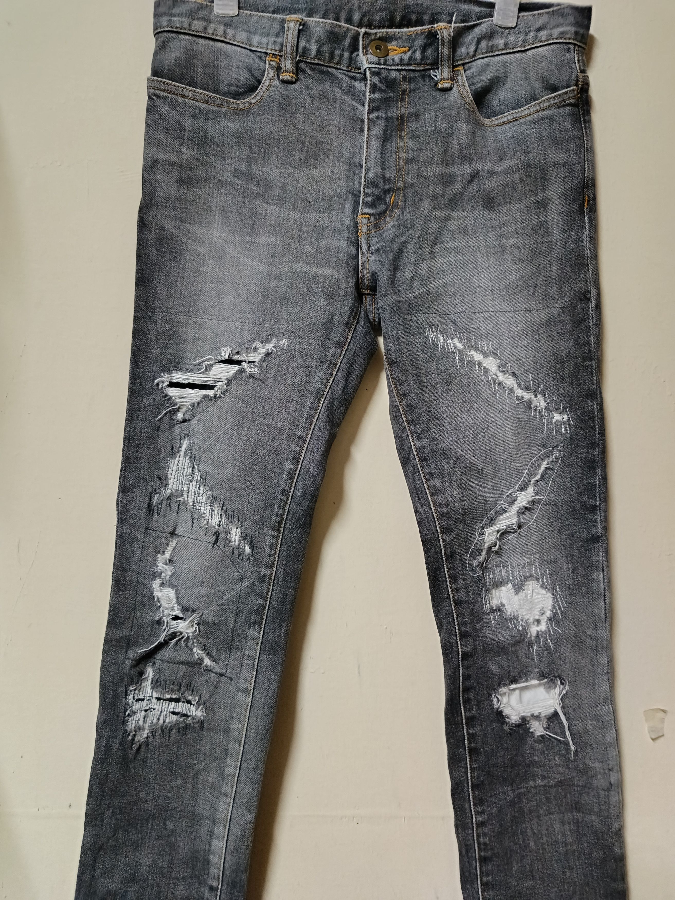 Japanese Brand Punk drunkers ripped style jeans Size 29" - 2 Thumbnail