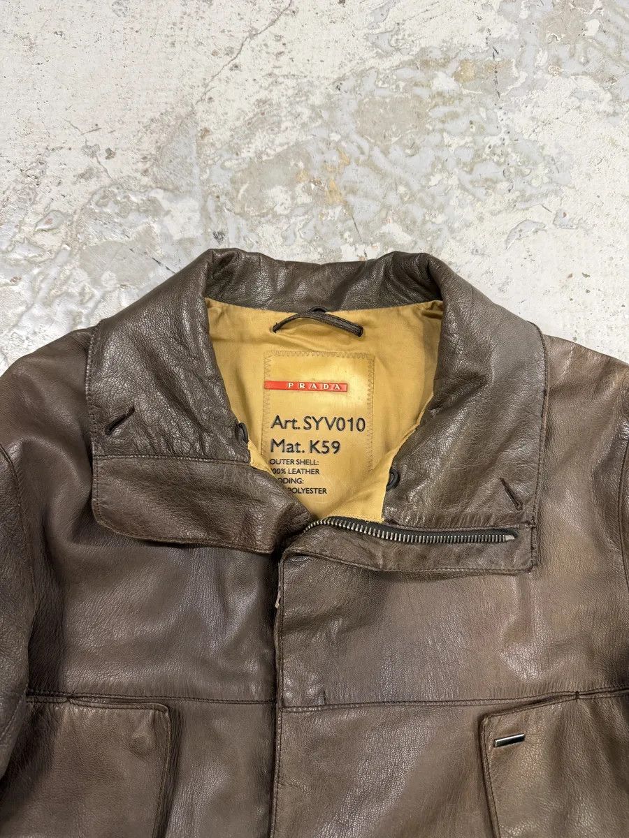 Prada 2000s Prada Brown Avant-Garde Biker Leather Jacket Size US M / EU 48-50 / 2 - 14 Thumbnail
