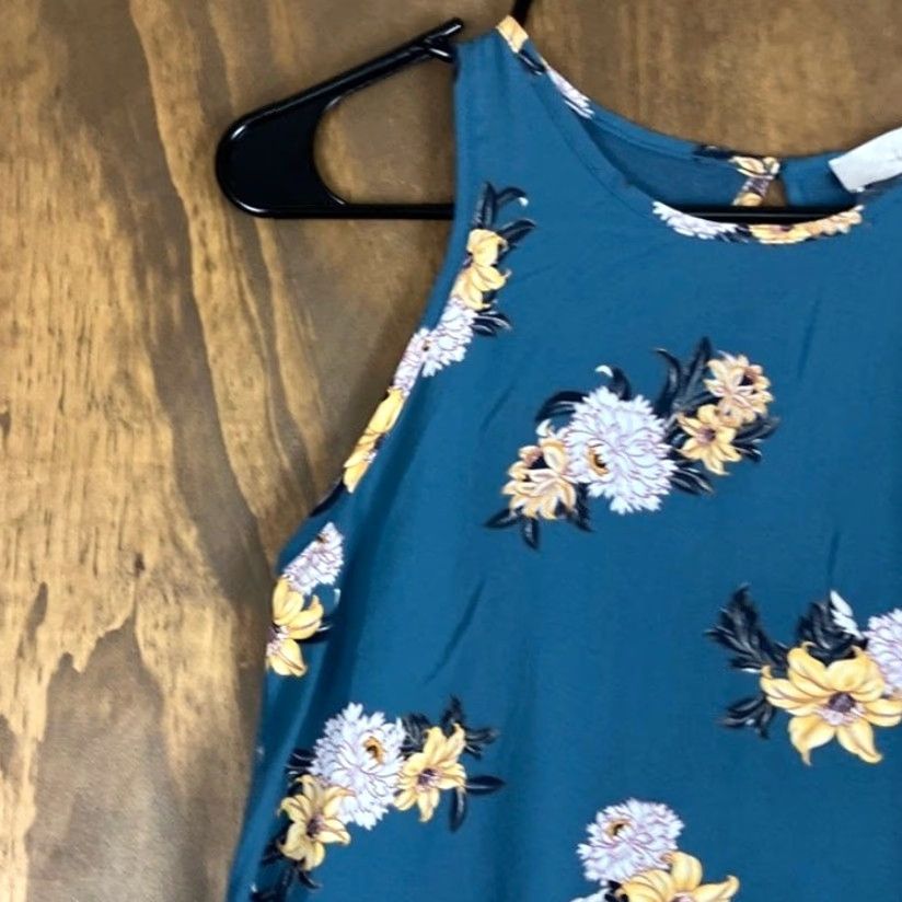 Loft VINTAGE LOFT Womens Tank Top Blue White Floral Petite Crew Neck Keyhole Back XXSP Size XXS / US 00 / IT 34 - 4 Thumbnail