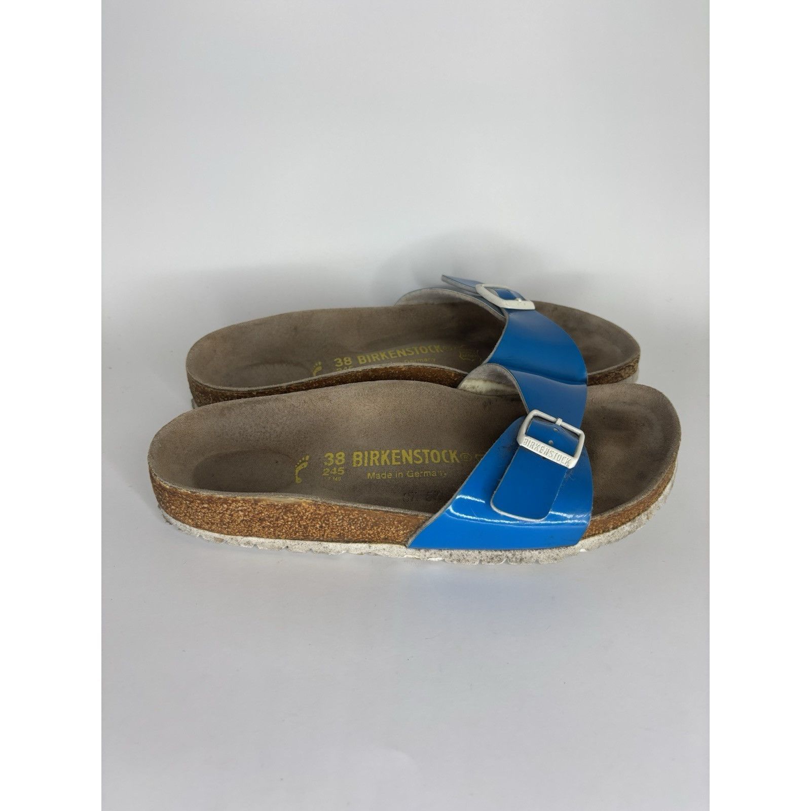Birkenstock Birkenstock Madrid Blue Patent Leather Slides Sandals Women Size US 7.5 / IT 37.5 - 1 Thumbnail
